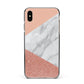 Marble White Rose Gold Apple iPhone Xs Max Impact Case Black Edge on Gold Phone