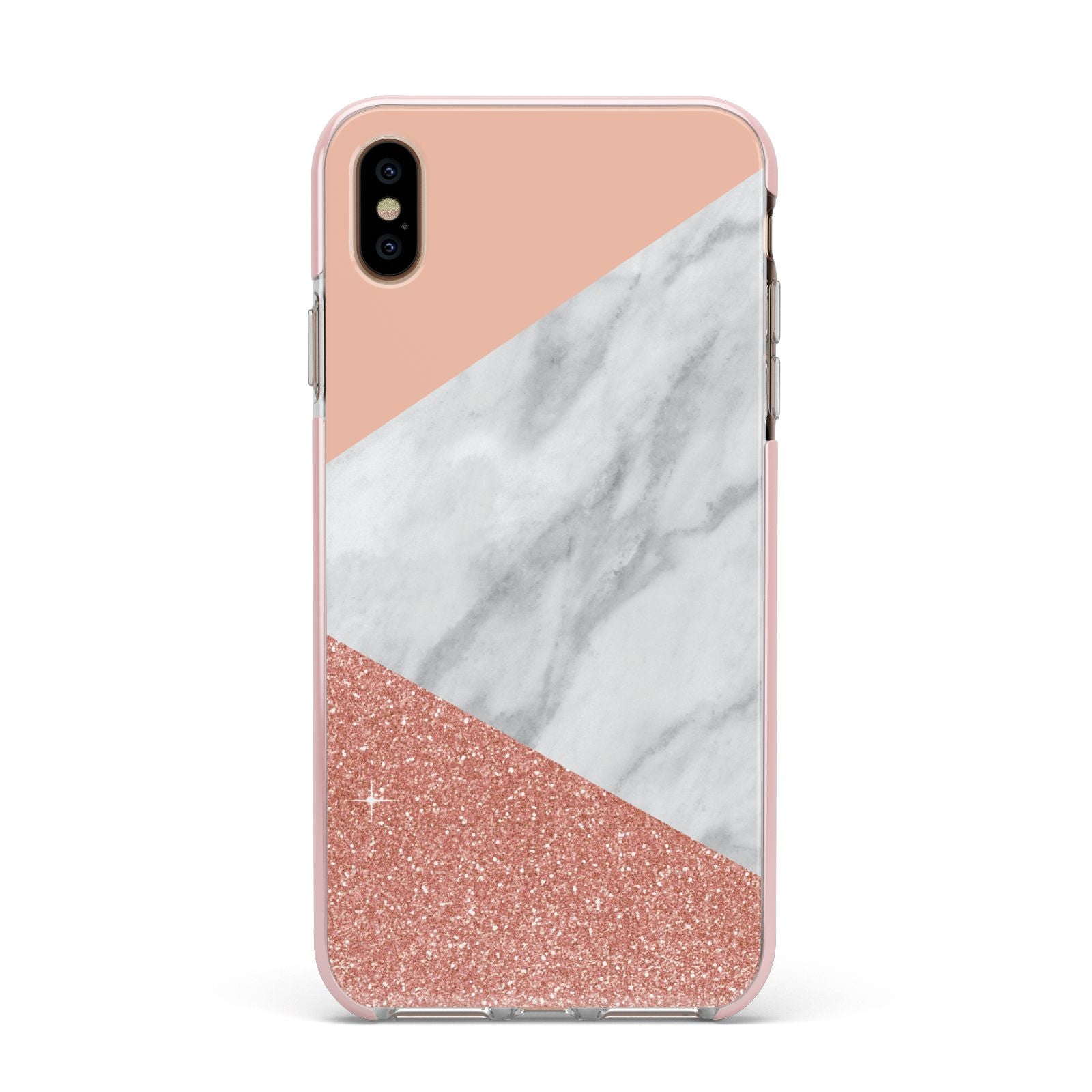Marble White Rose Gold Apple iPhone Xs Max Impact Case Pink Edge on Gold Phone