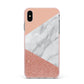 Marble White Rose Gold Apple iPhone Xs Max Impact Case Pink Edge on Silver Phone