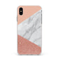 Marble White Rose Gold Apple iPhone Xs Max Impact Case White Edge on Silver Phone