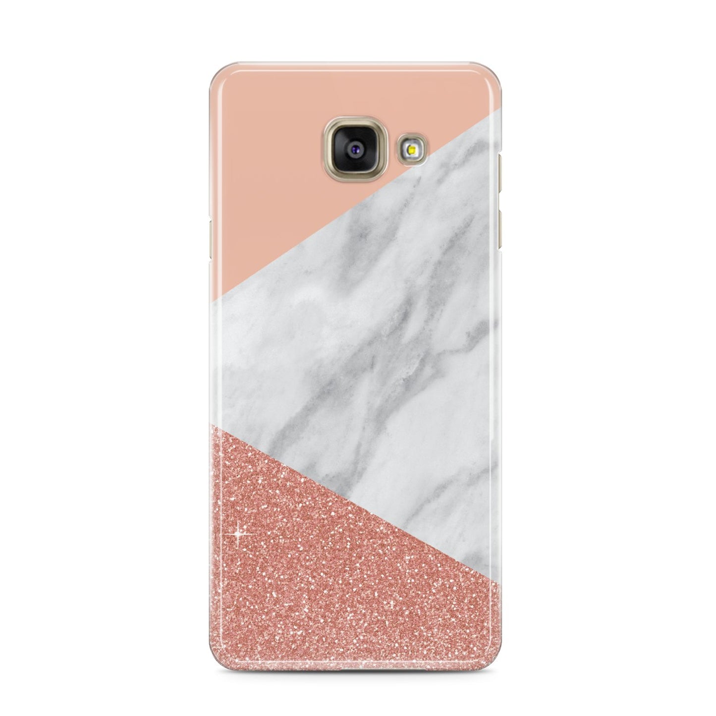 Marble White Rose Gold Samsung Galaxy A3 2016 Case on gold phone