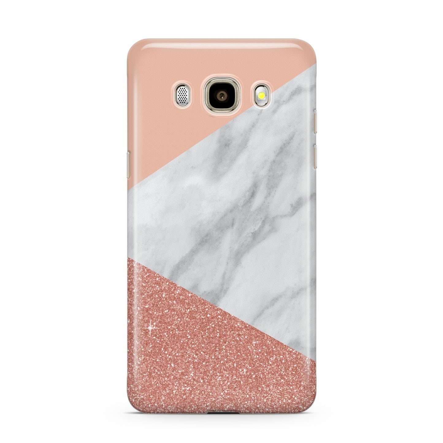 Marble White Rose Gold Samsung Galaxy J7 2016 Case on gold phone