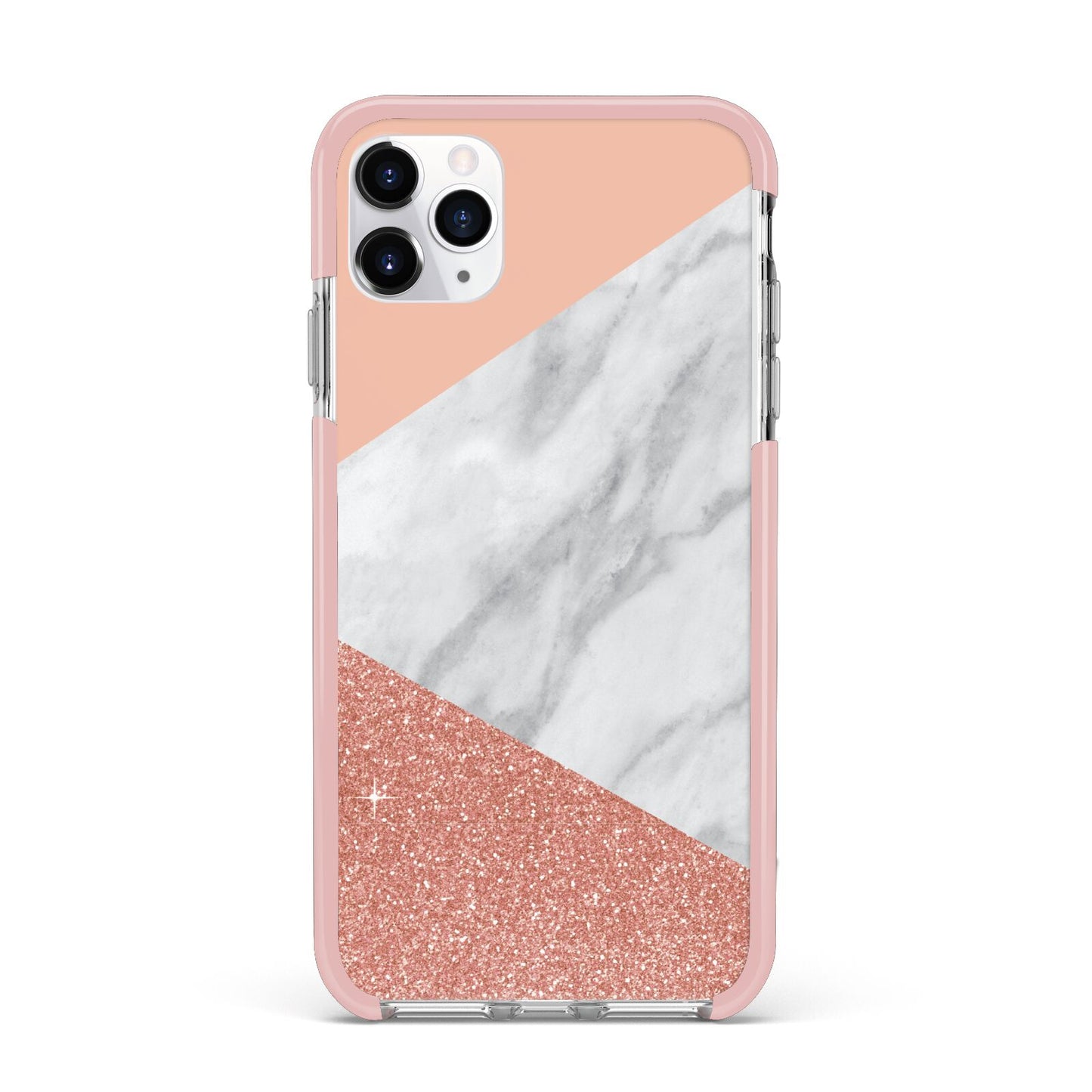 Marble White Rose Gold iPhone 11 Pro Max Impact Pink Edge Case