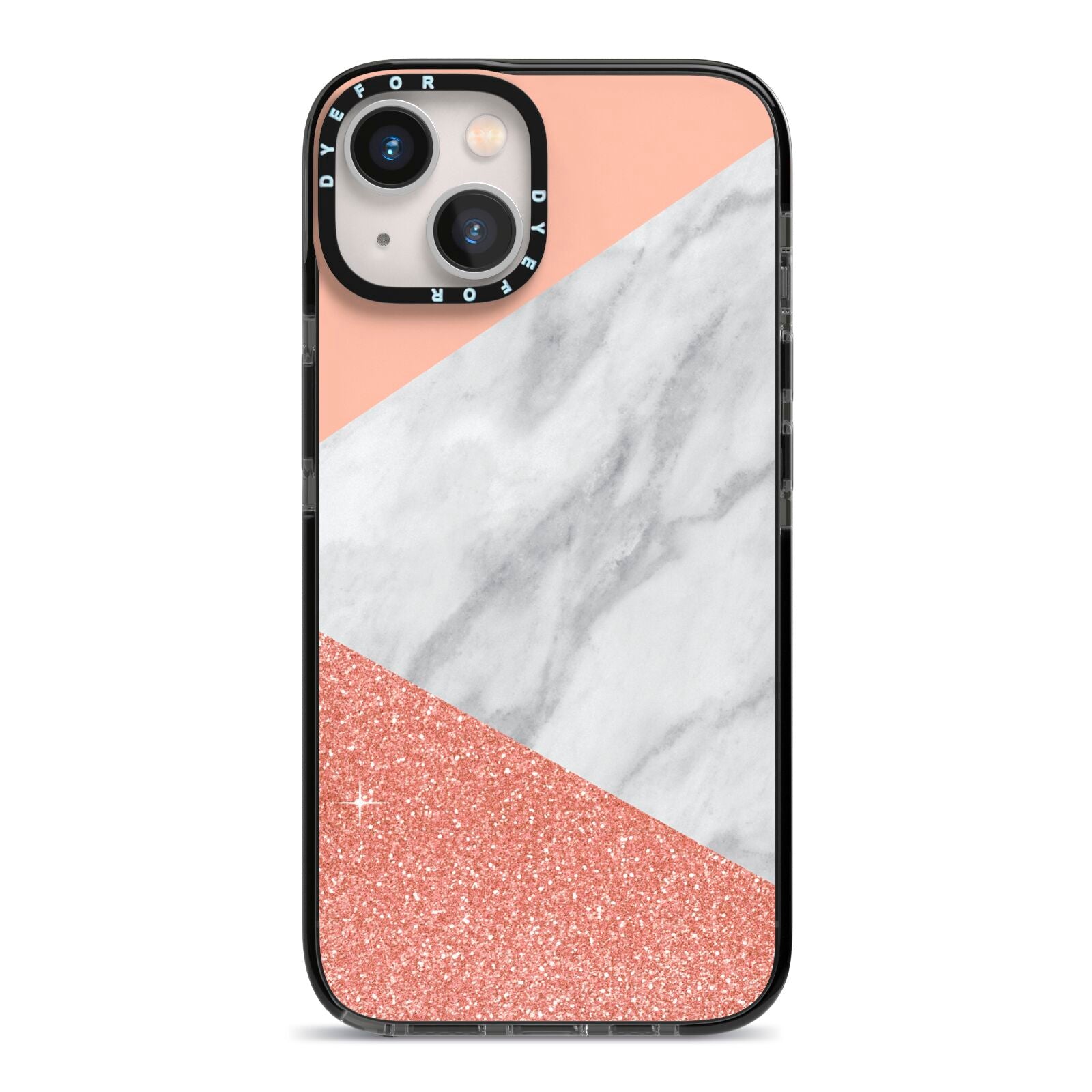 Marble White Rose Gold iPhone 13 Black Impact Case on Silver phone
