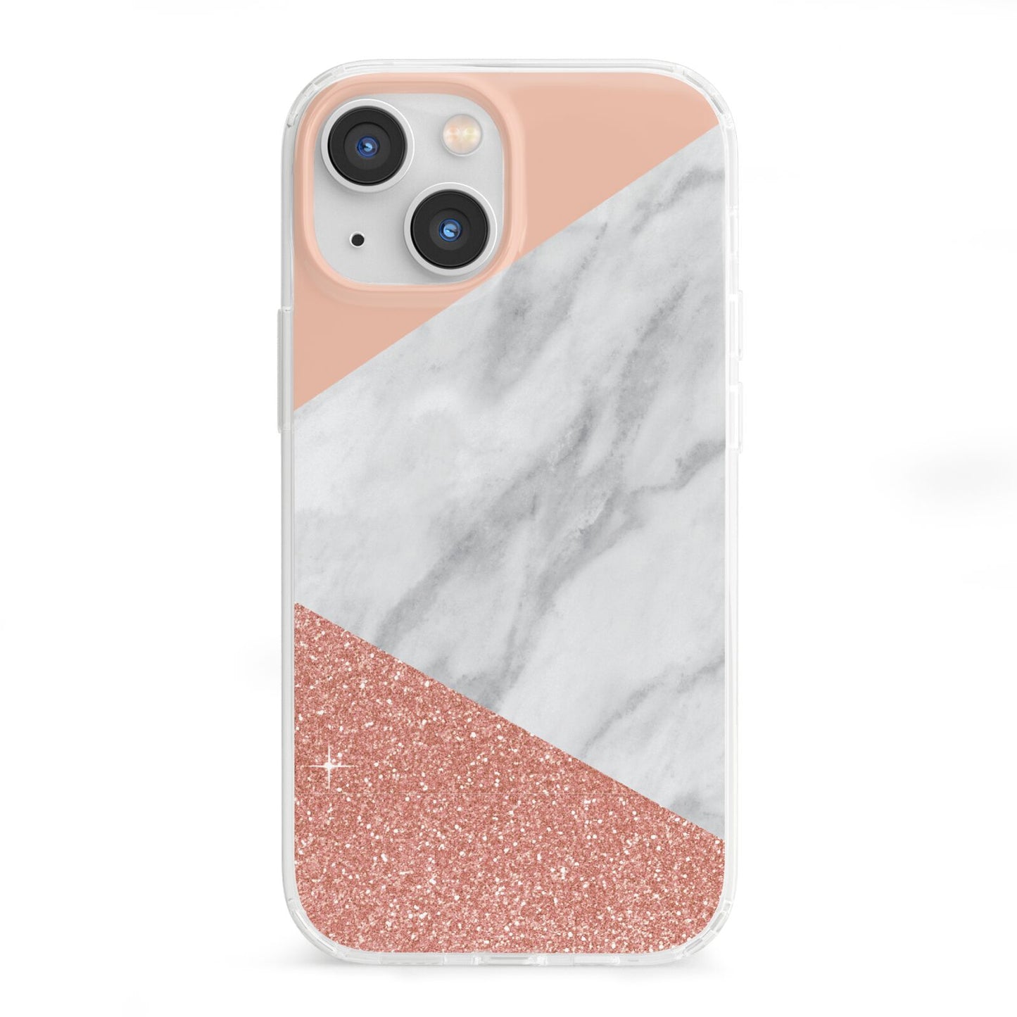Marble White Rose Gold iPhone 13 Mini Clear Bumper Case