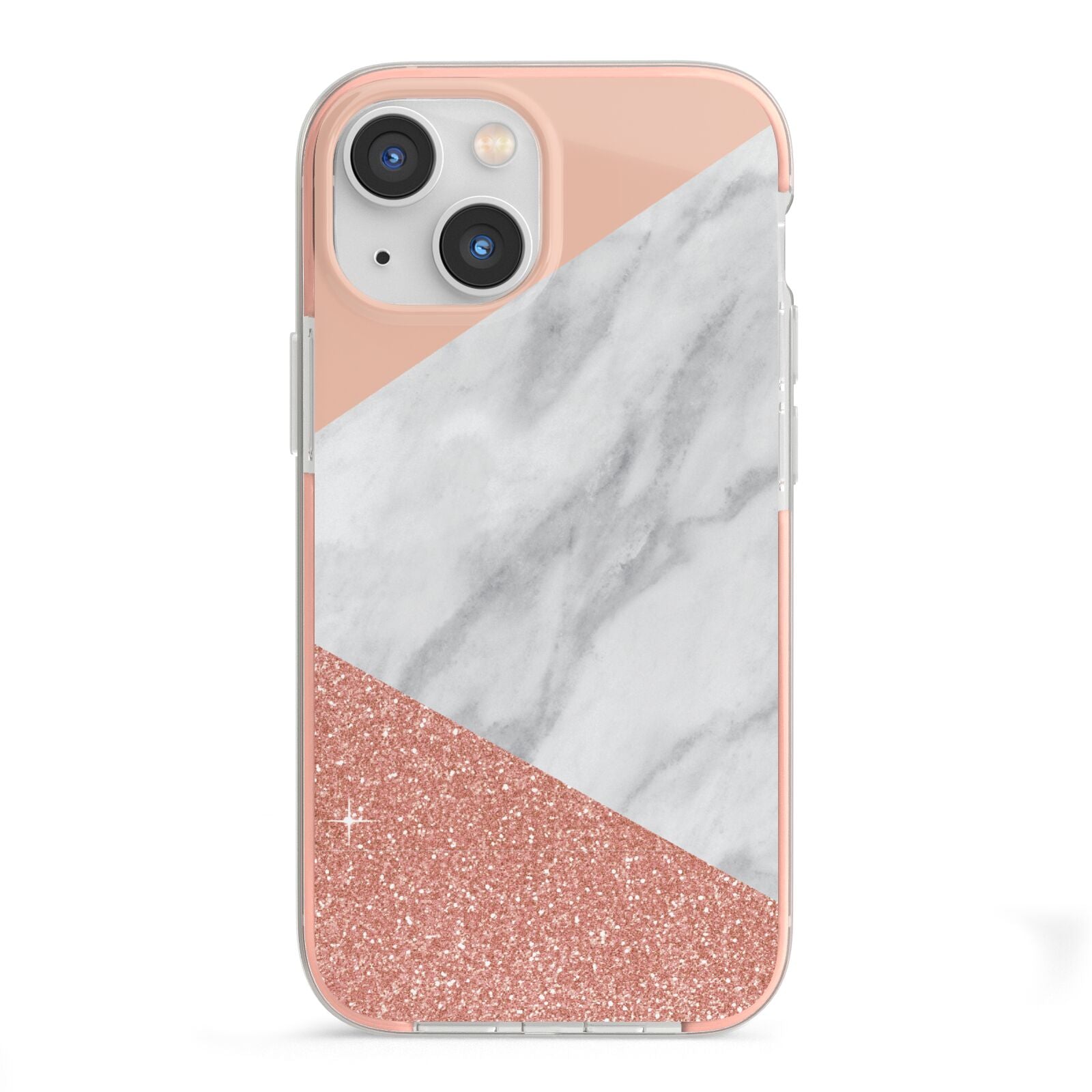 Marble White Rose Gold iPhone 13 Mini TPU Impact Case with Pink Edges