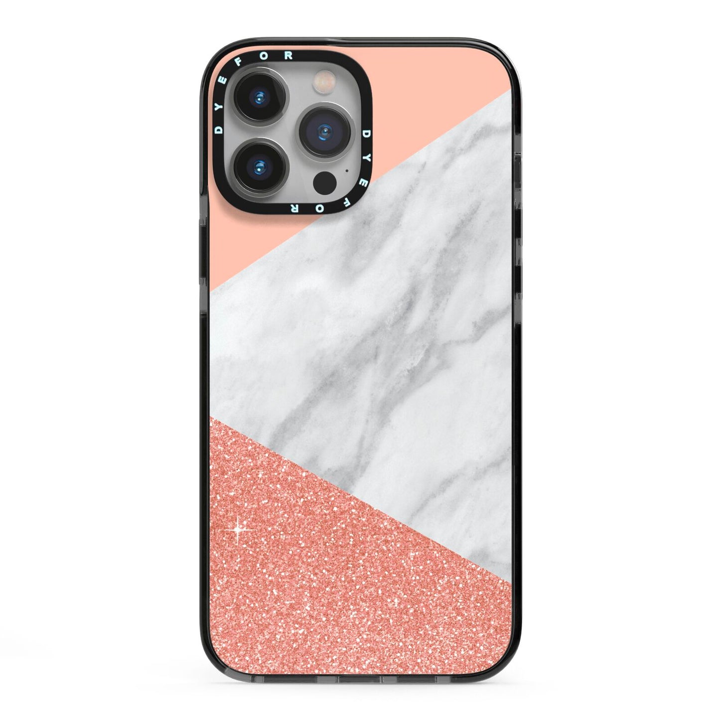 Marble White Rose Gold iPhone 13 Pro Max Black Impact Case on Silver phone