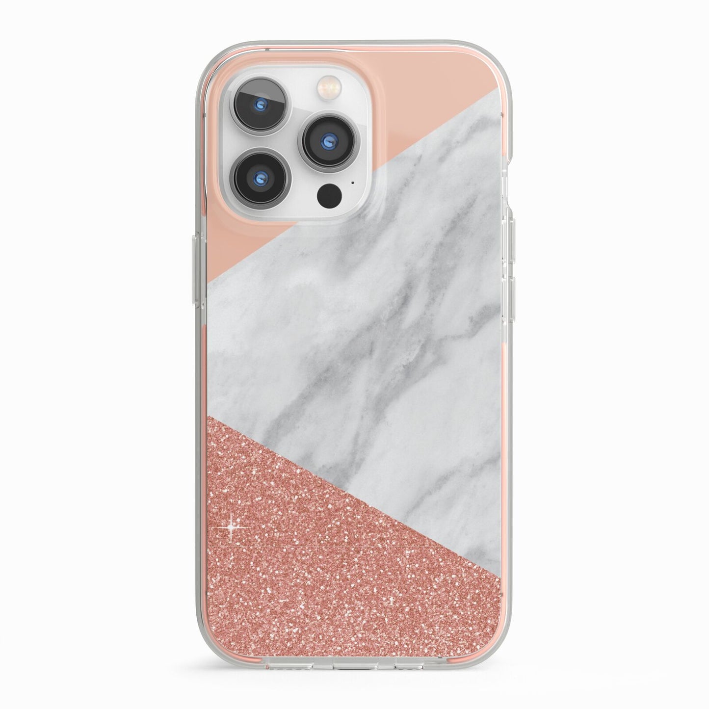 Marble White Rose Gold iPhone 13 Pro TPU Impact Case with Pink Edges