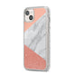 Marble White Rose Gold iPhone 14 Plus Glitter Tough Case Starlight Angled Image