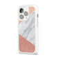 Marble White Rose Gold iPhone 14 Pro Clear Tough Case Silver Angled Image