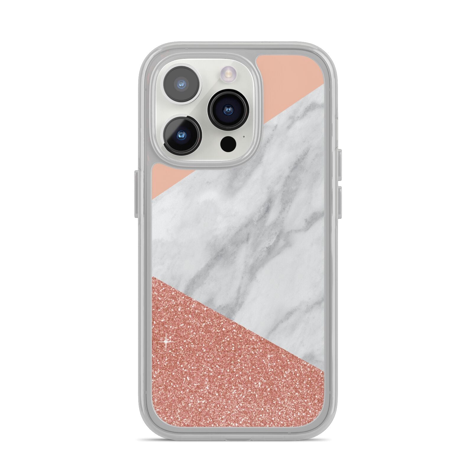 Marble White Rose Gold iPhone 14 Pro Clear Tough Case Silver