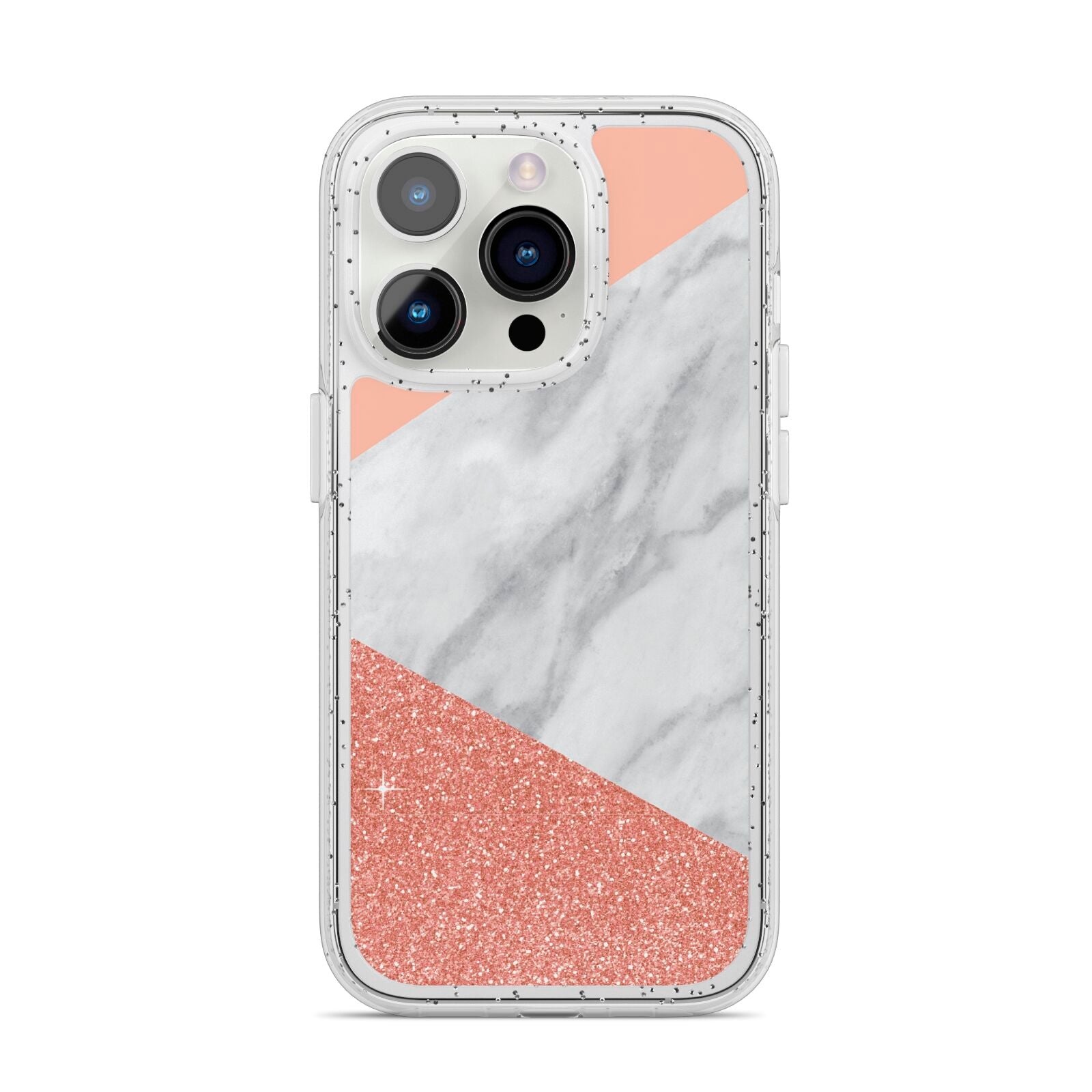 Marble White Rose Gold iPhone 14 Pro Glitter Tough Case Silver