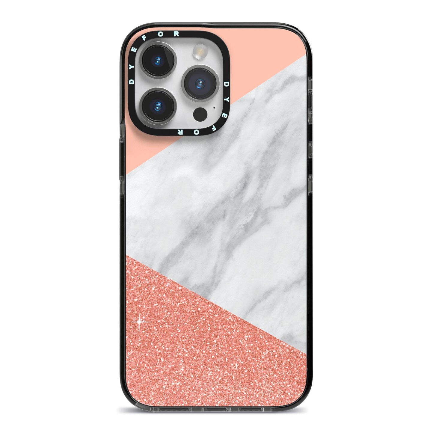 Marble White Rose Gold iPhone 14 Pro Max Black Impact Case on Silver phone