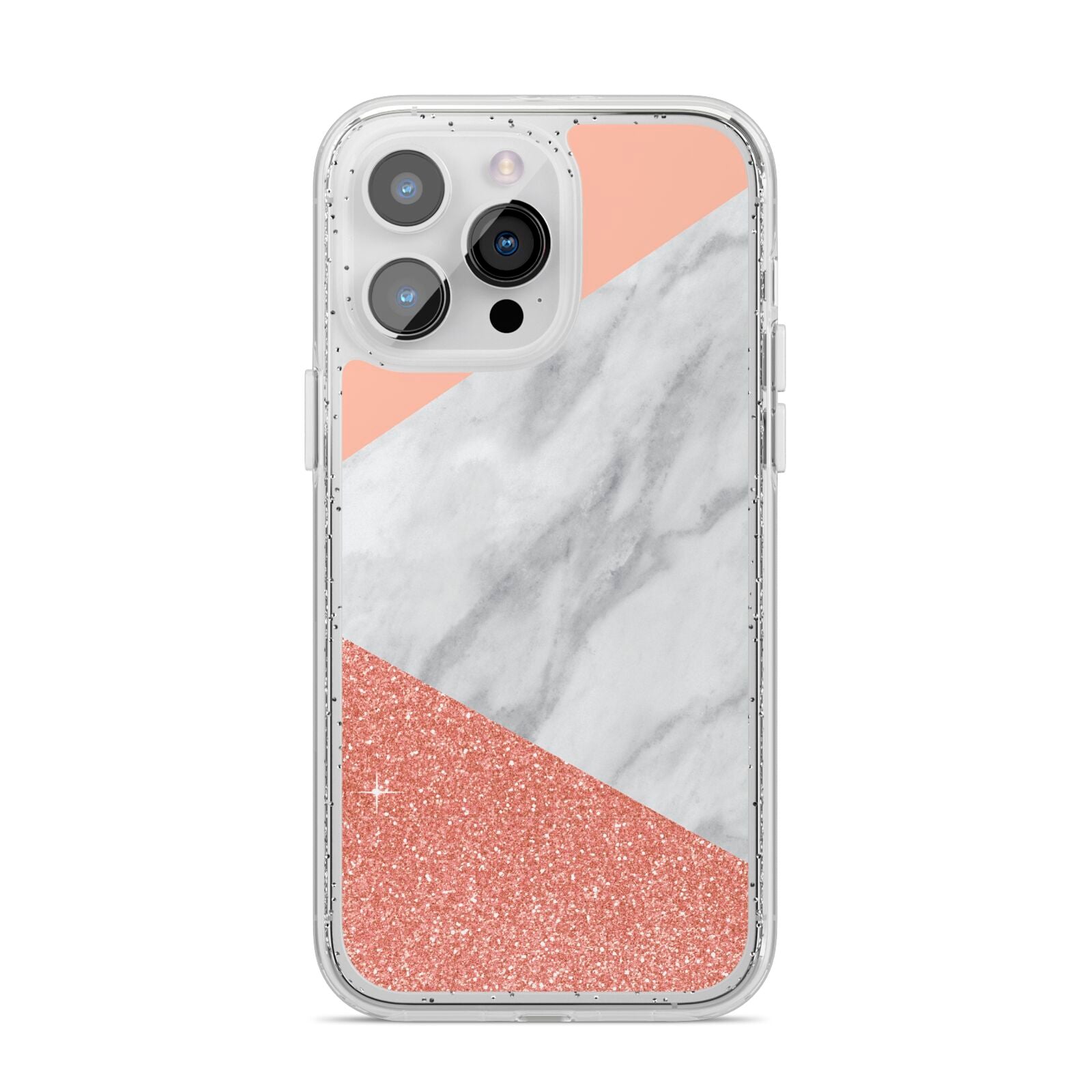 Marble White Rose Gold iPhone 14 Pro Max Glitter Tough Case Silver