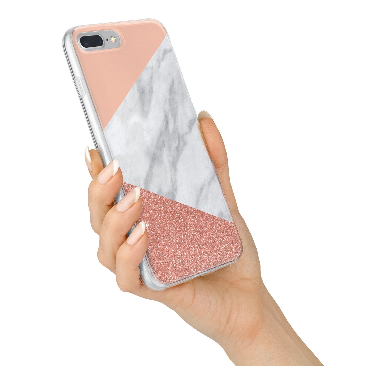 Marble White Rose Gold iPhone 7 Plus Bumper Case on Silver iPhone Alternative Image