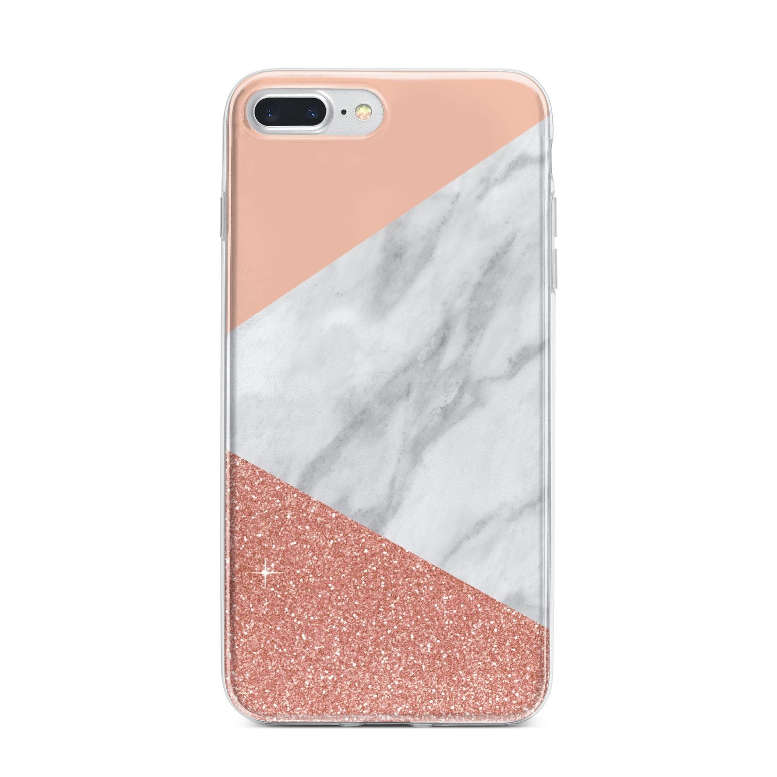 Marble White Rose Gold iPhone 7 Plus Bumper Case on Silver iPhone