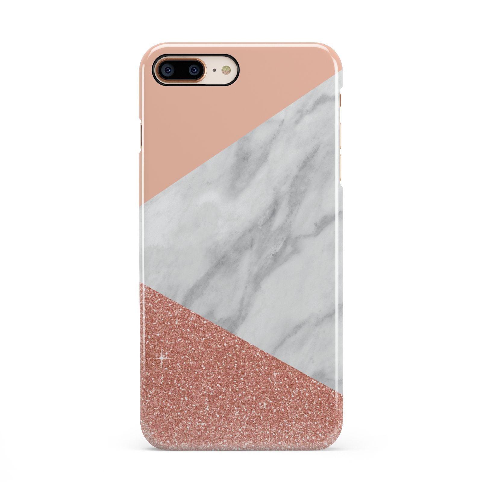 Marble White Rose Gold iPhone 8 Plus 3D Snap Case on Gold Phone