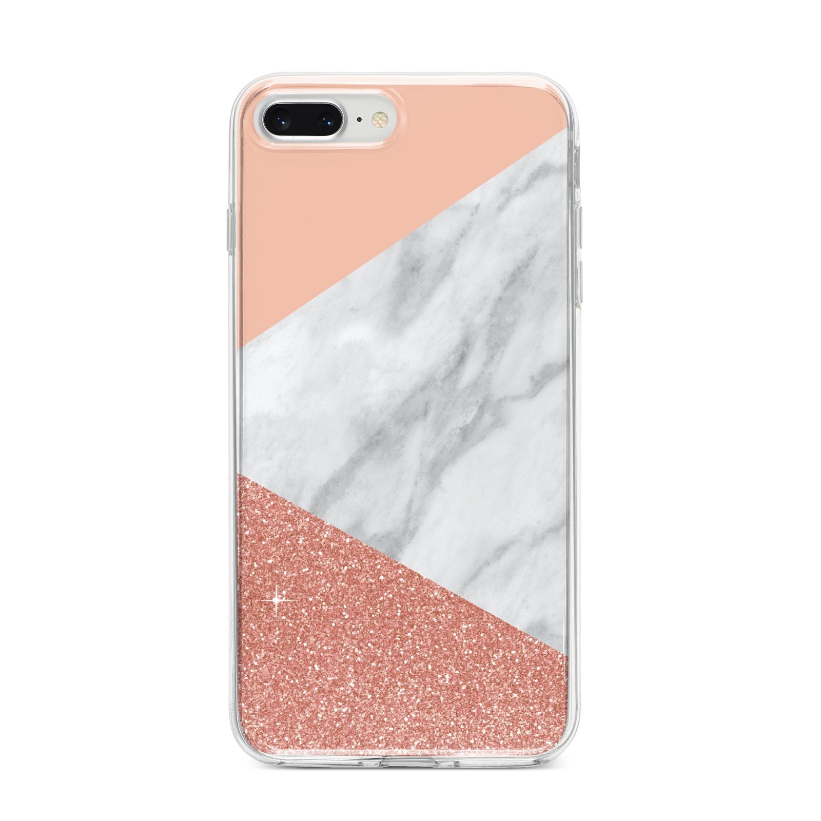 Marble White Rose Gold iPhone 8 Plus Bumper Case on Silver iPhone