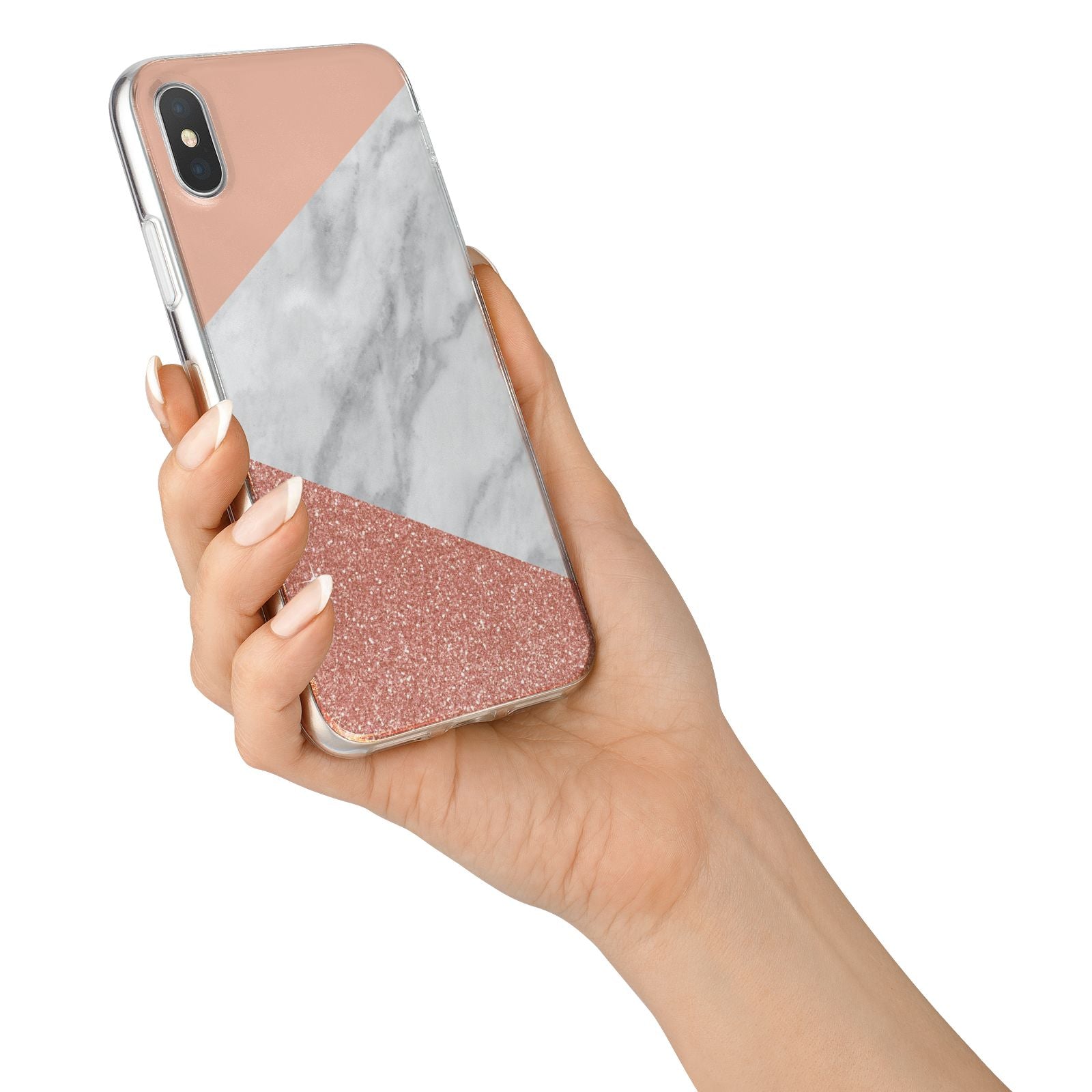 Marble White Rose Gold iPhone X Bumper Case on Silver iPhone Alternative Image 2