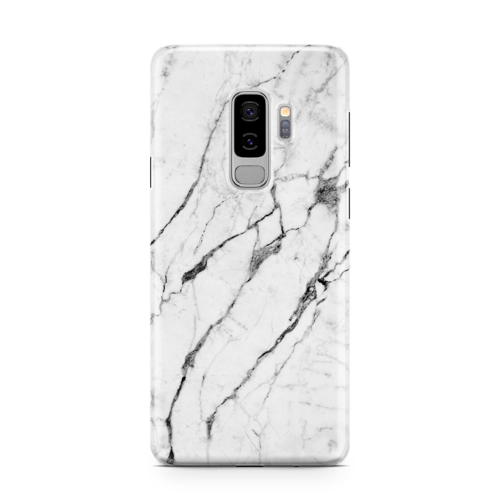 Marble White Samsung Galaxy S9 Plus Case on Silver phone