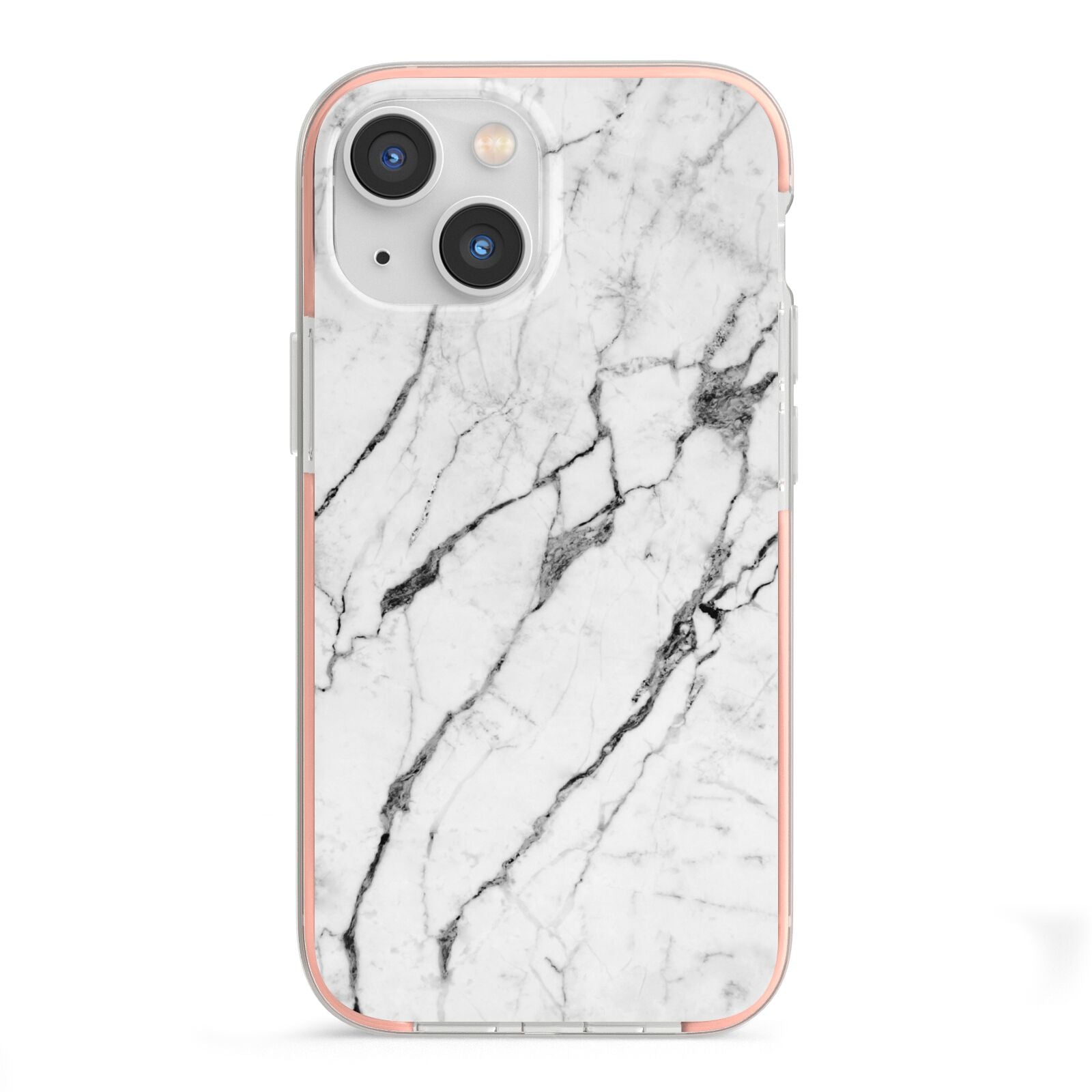 Marble White iPhone 13 Mini TPU Impact Case with Pink Edges