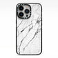 Marble White iPhone 13 Pro Black Impact Case on Silver phone