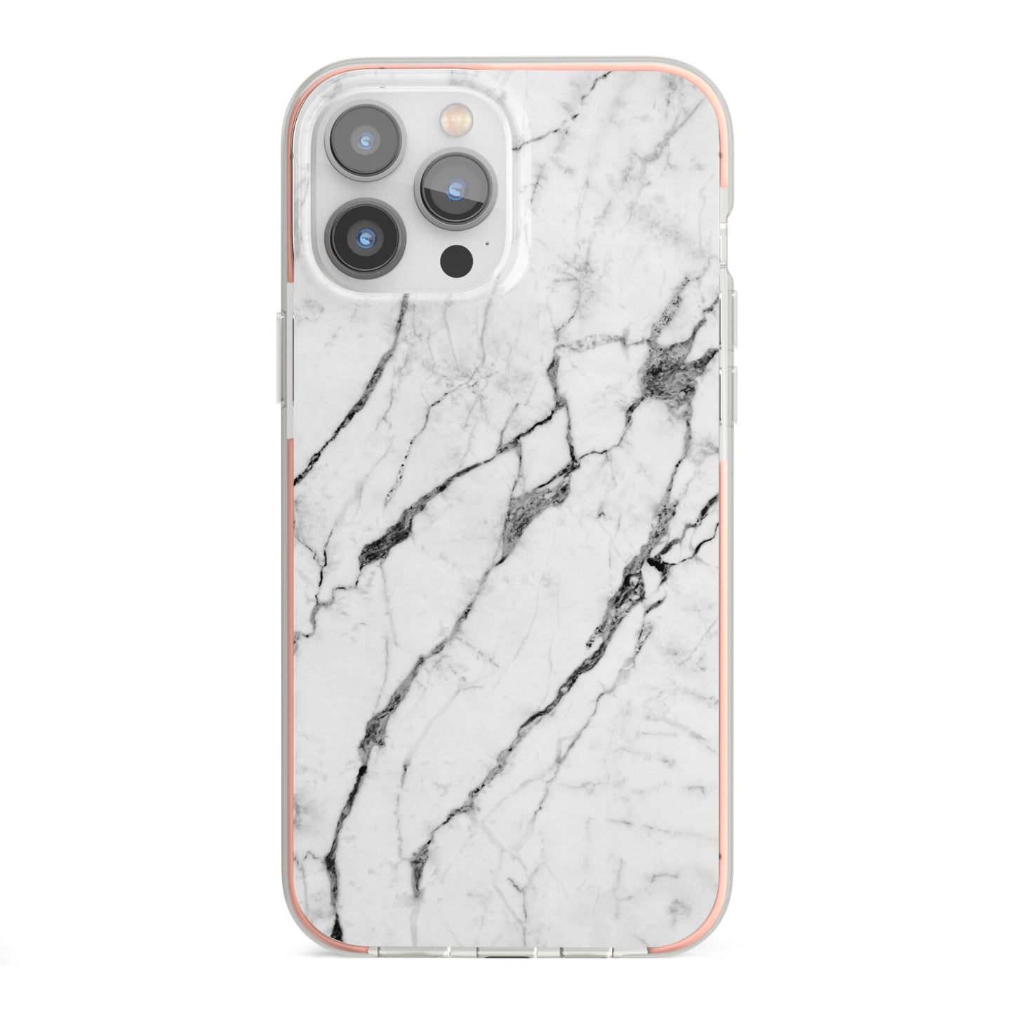 Marble White iPhone 13 Pro Max TPU Impact Case with Pink Edges
