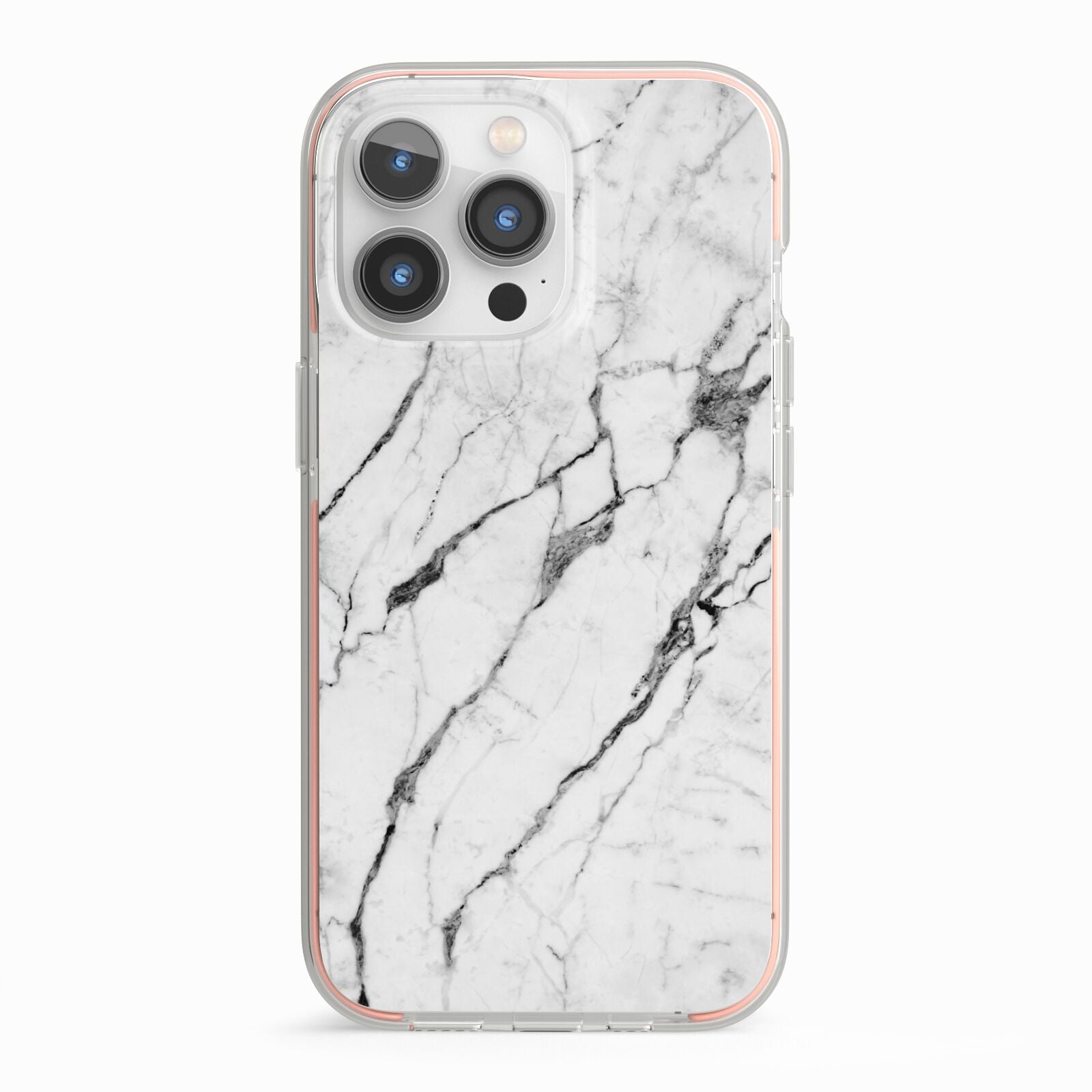 Marble White iPhone 13 Pro TPU Impact Case with Pink Edges