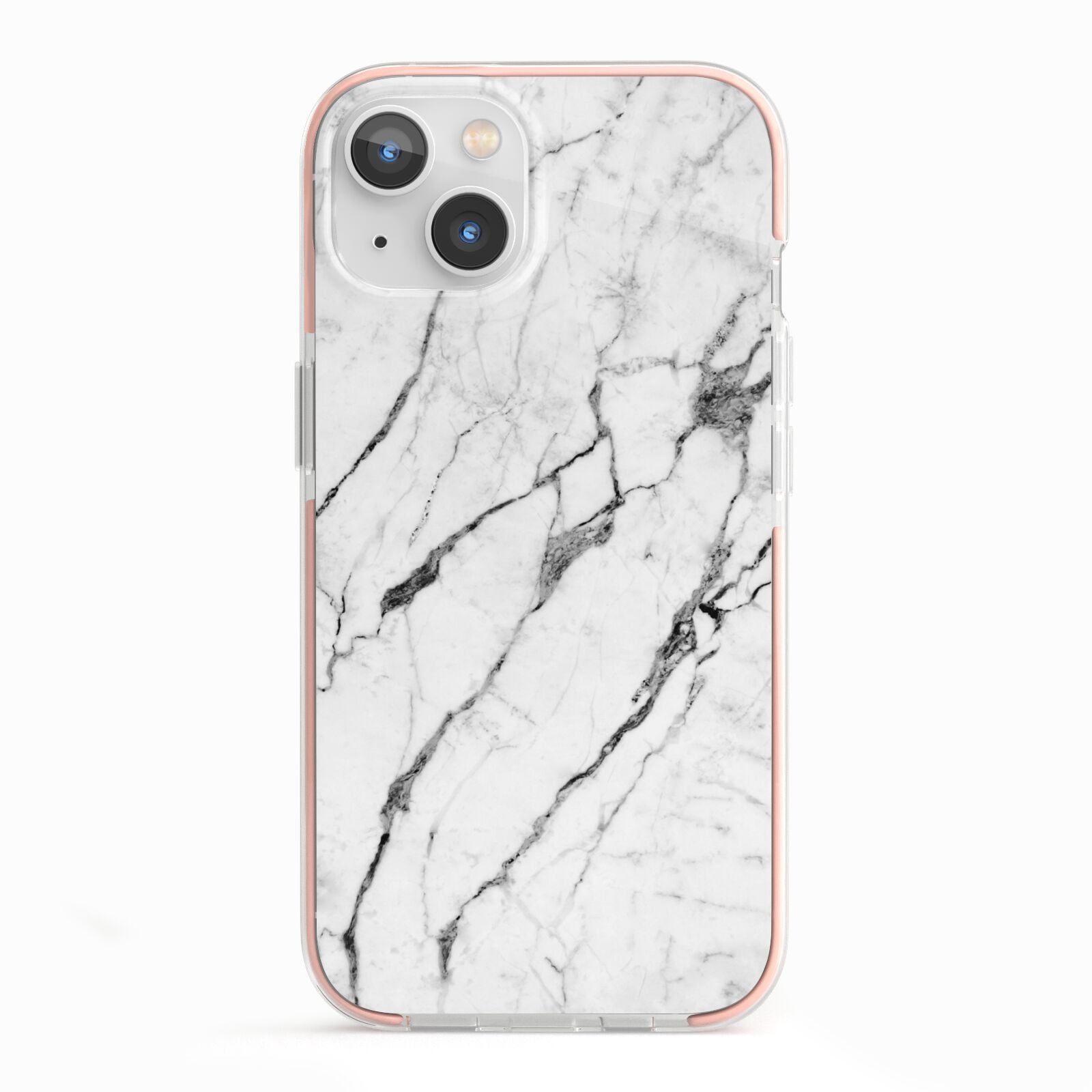 Marble White iPhone 13 TPU Impact Case with Pink Edges