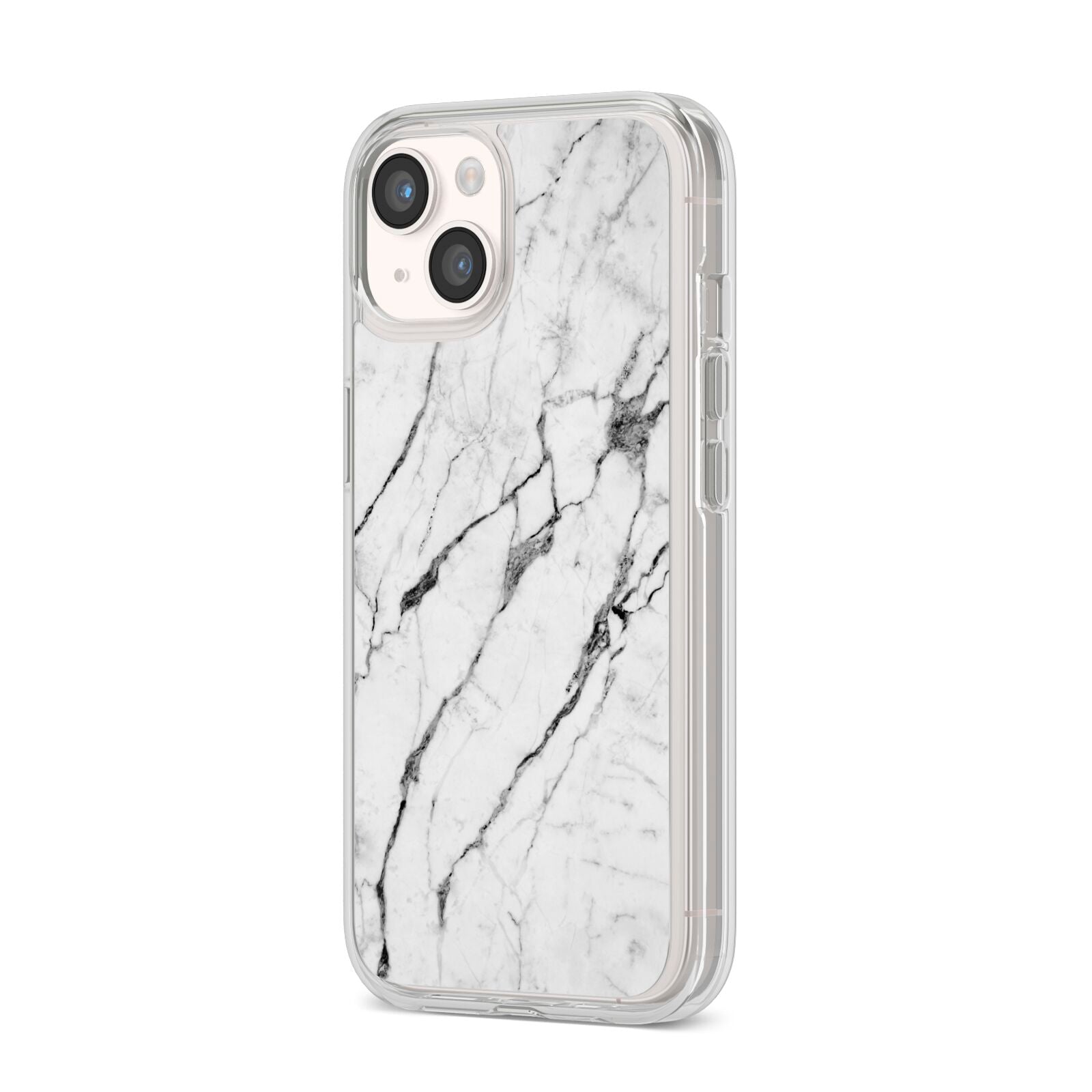 Marble White iPhone 14 Clear Tough Case Starlight Angled Image