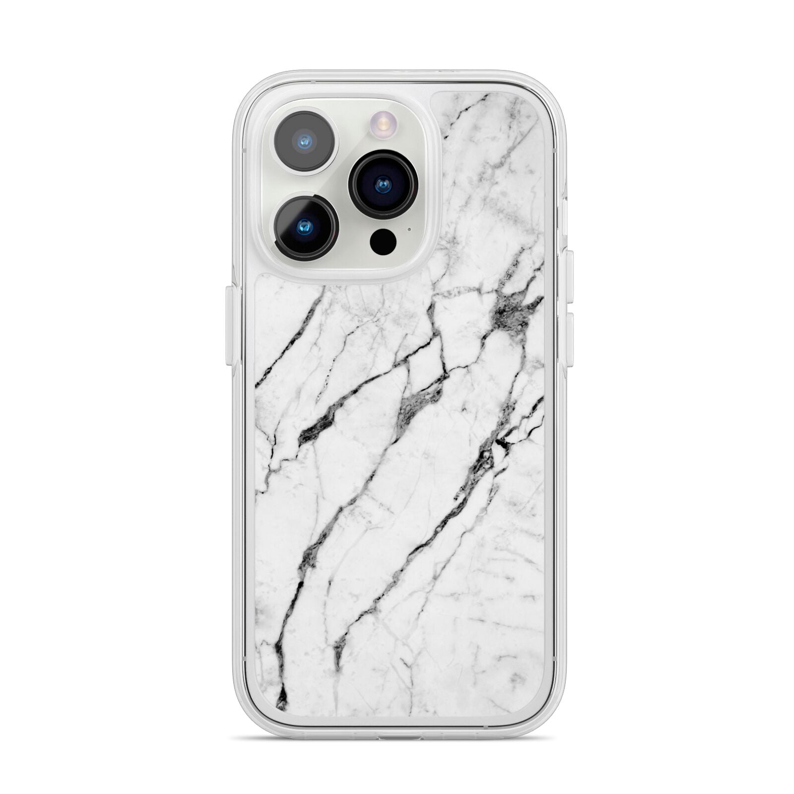 Marble White iPhone 14 Pro Clear Tough Case Silver