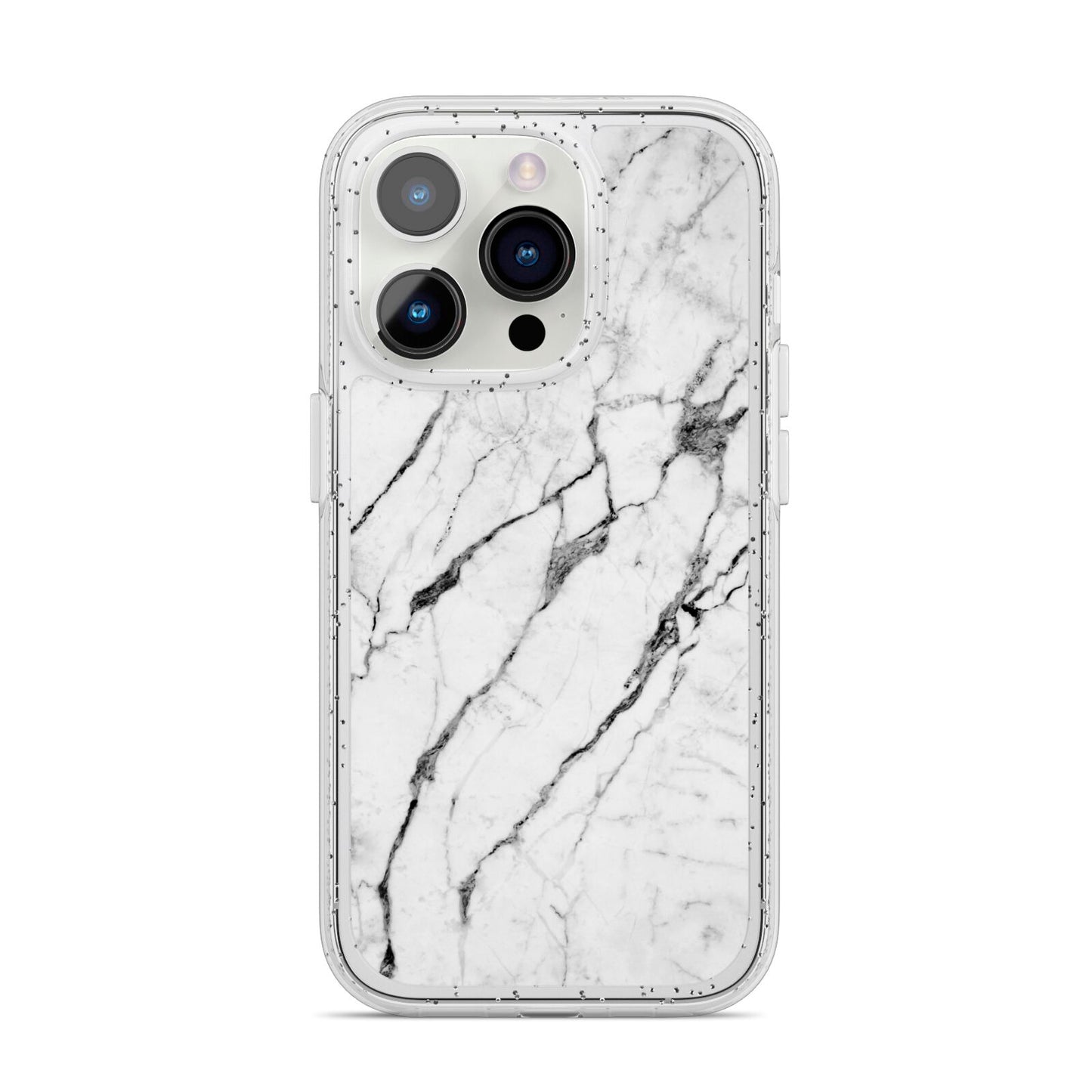 Marble White iPhone 14 Pro Glitter Tough Case Silver