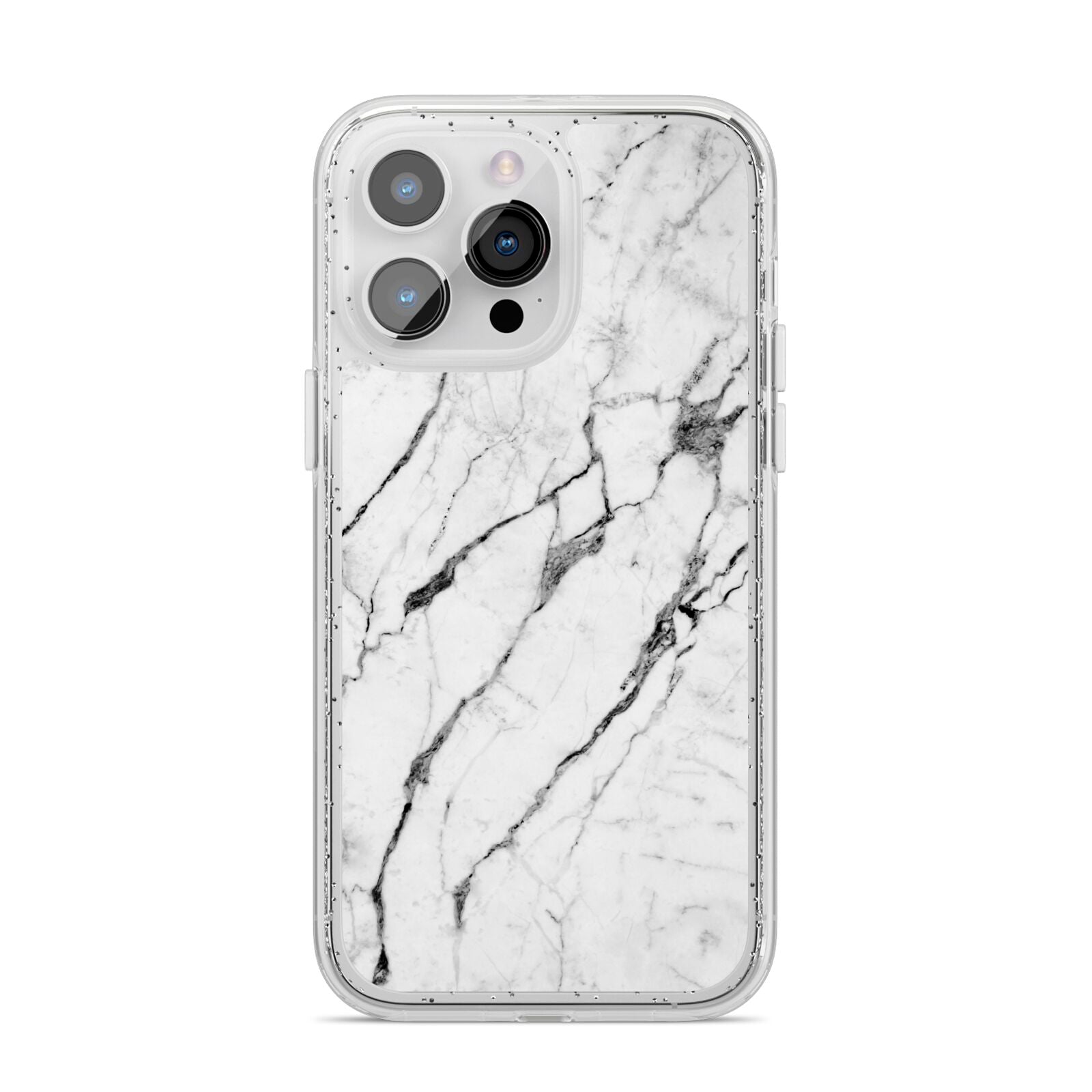 Marble White iPhone 14 Pro Max Glitter Tough Case Silver