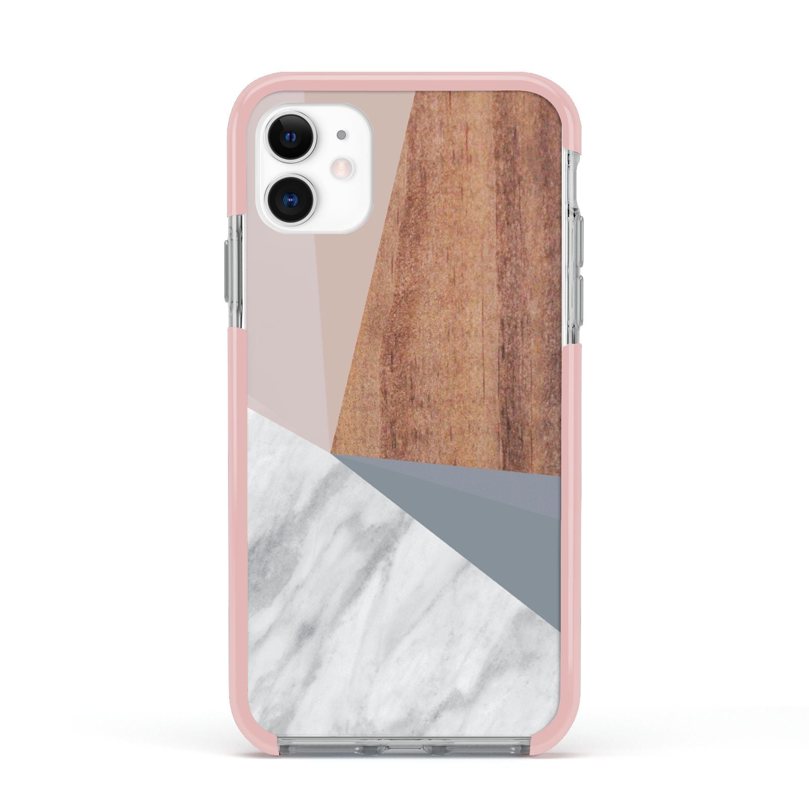 Marble Wood Geometric 1 Apple iPhone 11 in White with Pink Impact Case