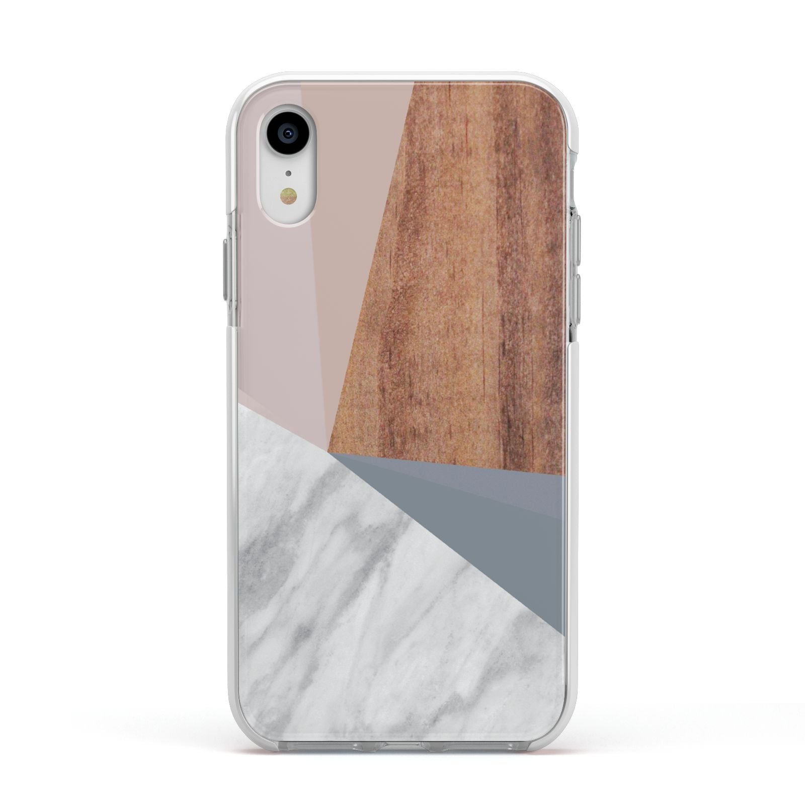 Marble Wood Geometric 1 Apple iPhone XR Impact Case White Edge on Silver Phone