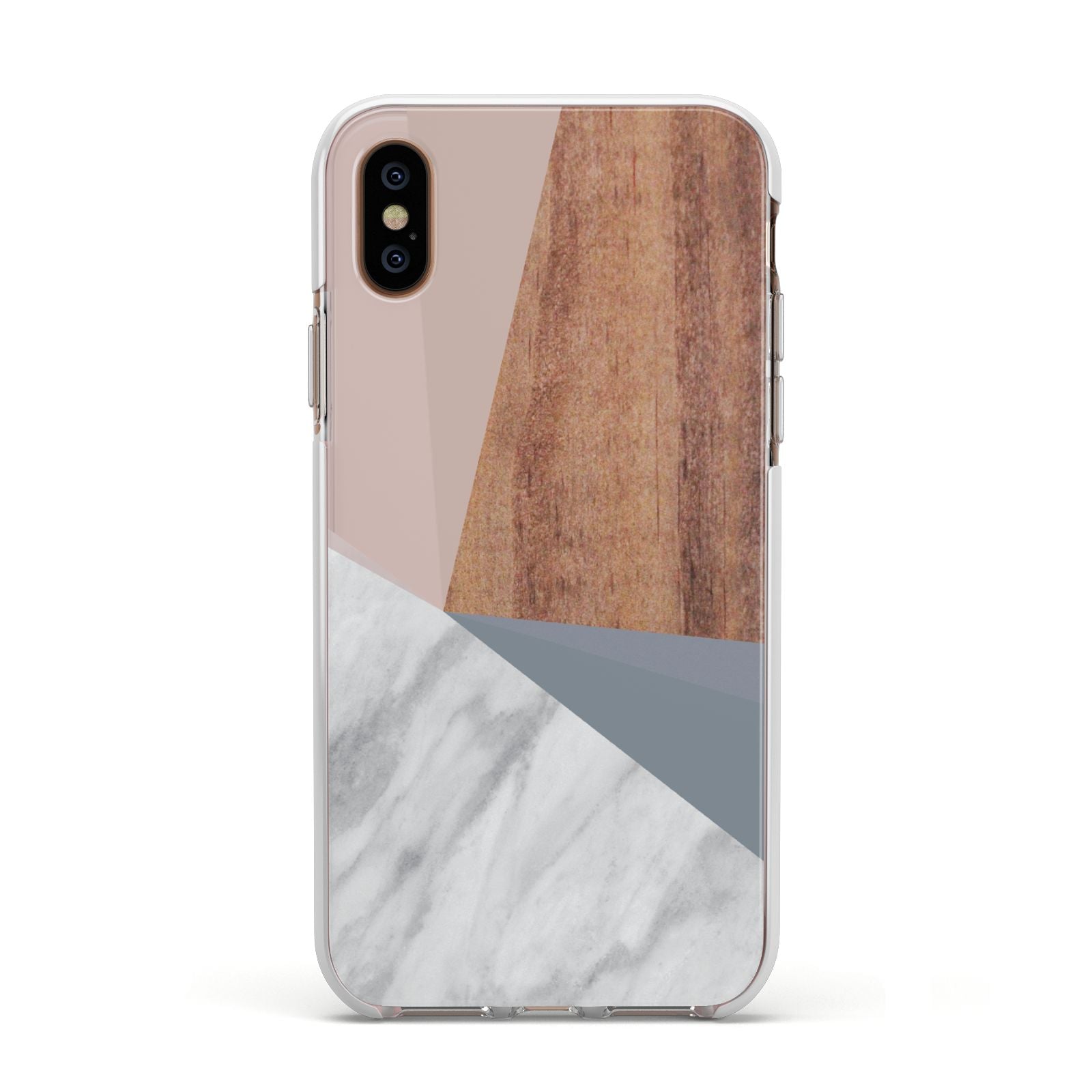 Marble Wood Geometric 1 Apple iPhone Xs Impact Case White Edge on Gold Phone