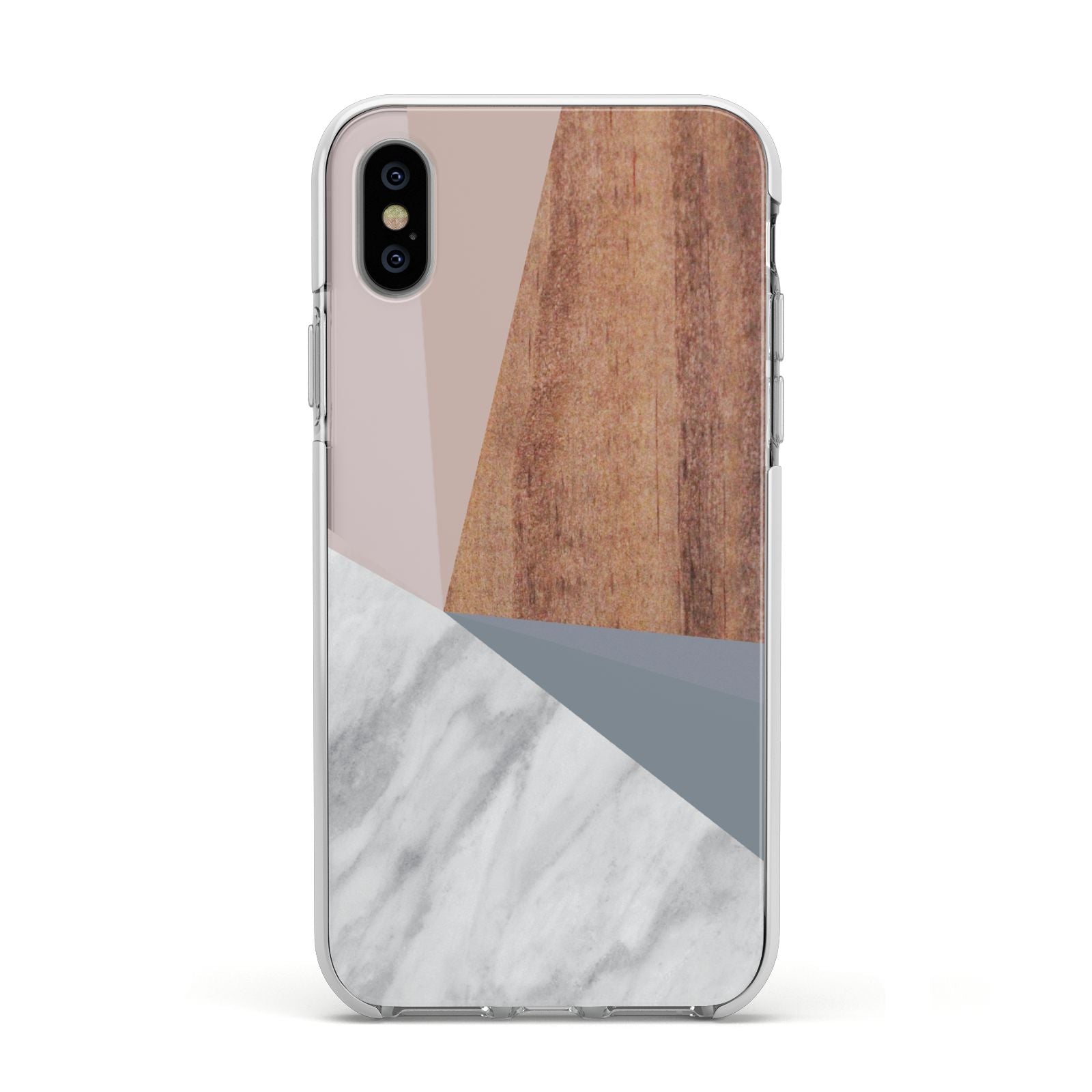 Marble Wood Geometric 1 Apple iPhone Xs Impact Case White Edge on Silver Phone