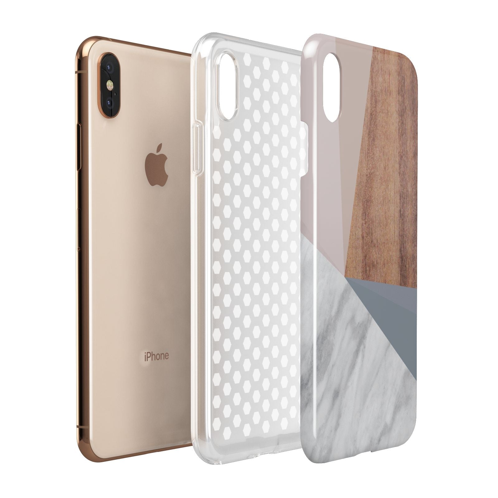 Marble Wood Geometric 1 Apple iPhone Xs Max 3D Tough Case Expanded View