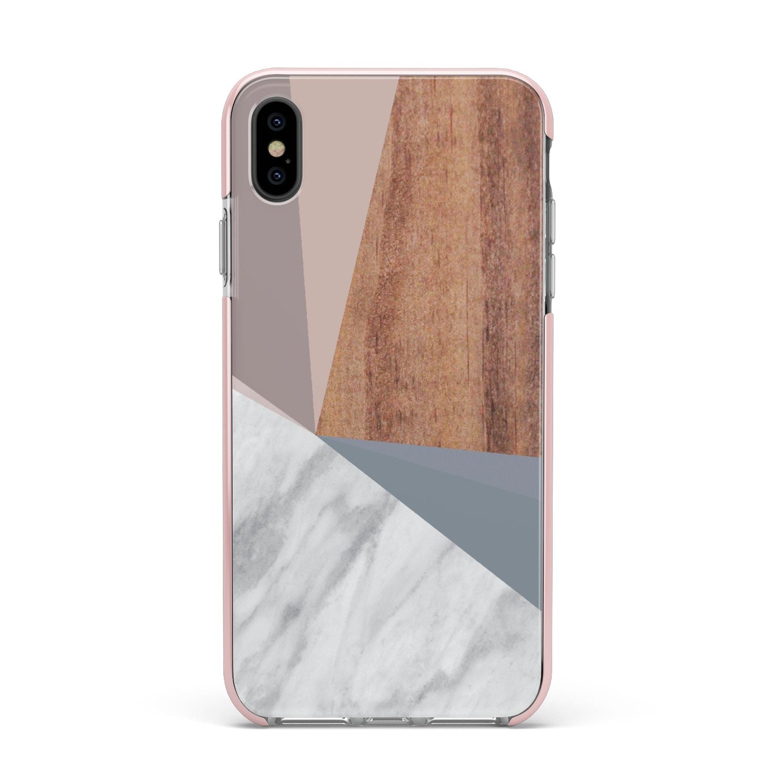 Marble Wood Geometric 1 Apple iPhone Xs Max Impact Case Pink Edge on Black Phone