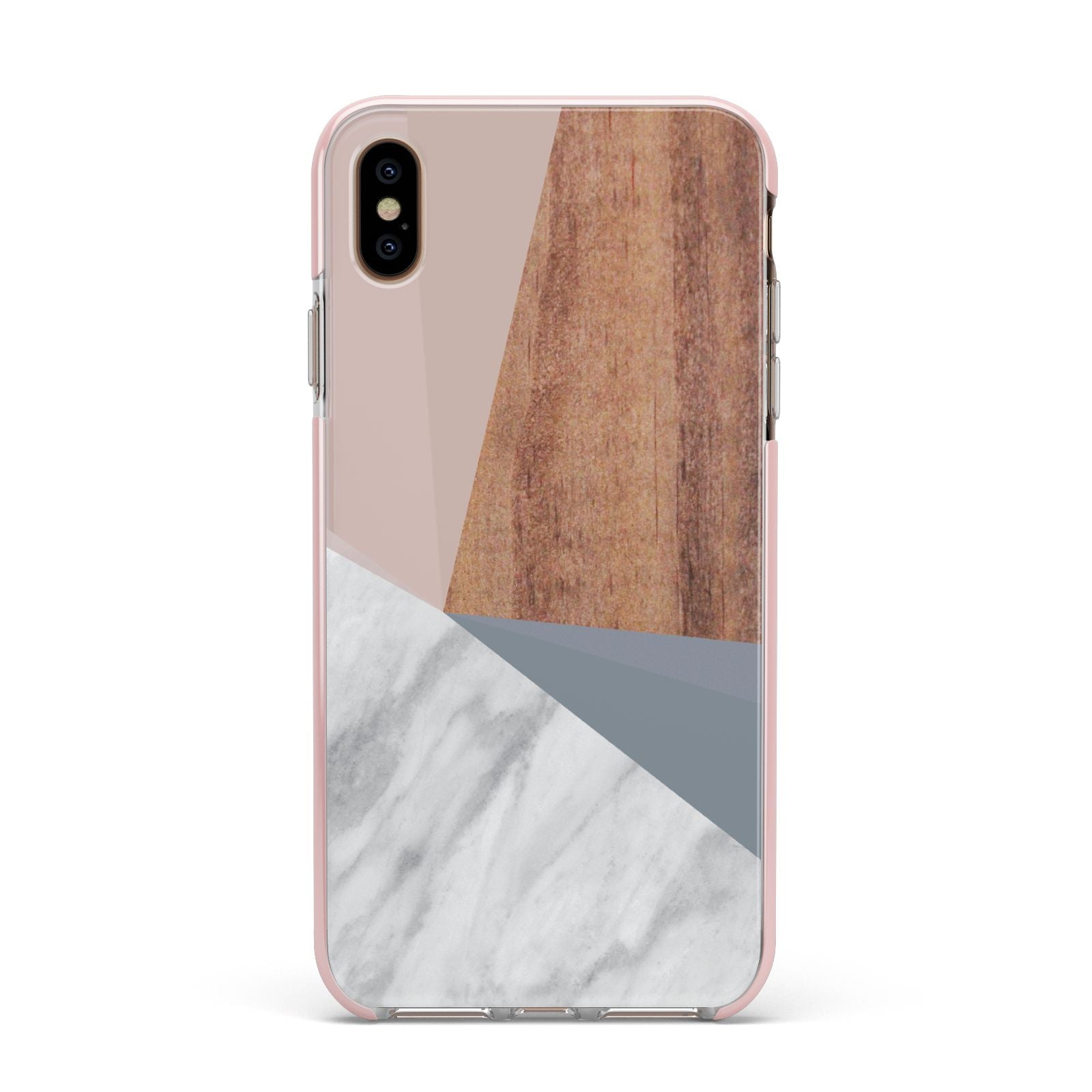 Marble Wood Geometric 1 Apple iPhone Xs Max Impact Case Pink Edge on Gold Phone