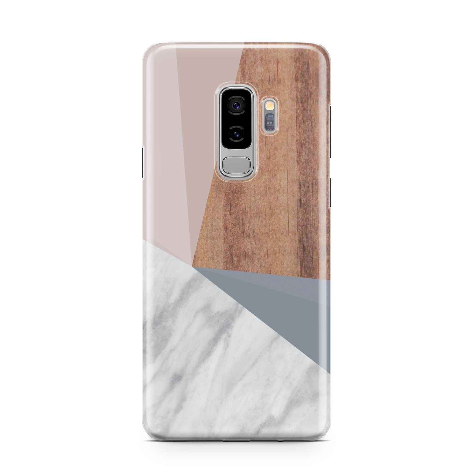 Marble Wood Geometric 1 Samsung Galaxy S9 Plus Case on Silver phone