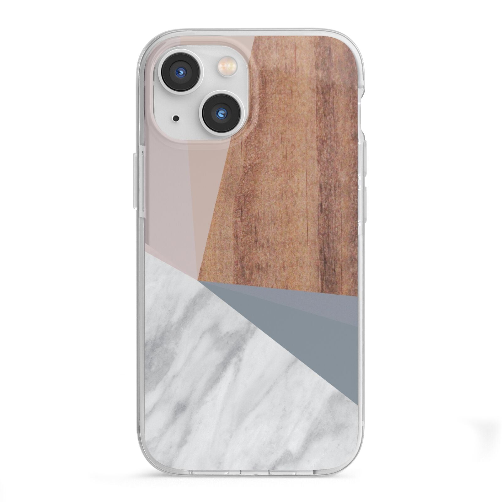Marble Wood Geometric 1 iPhone 13 Mini TPU Impact Case with White Edges