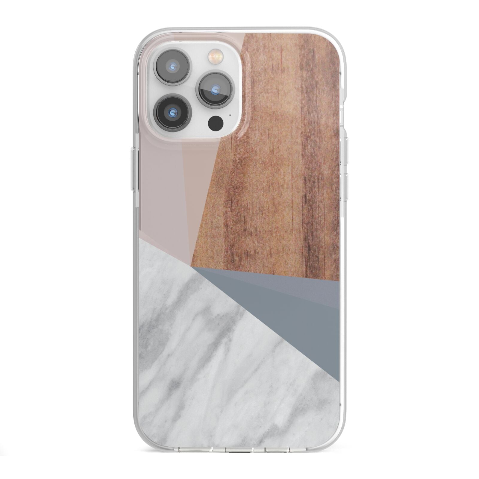 Marble Wood Geometric 1 iPhone 13 Pro Max TPU Impact Case with White Edges