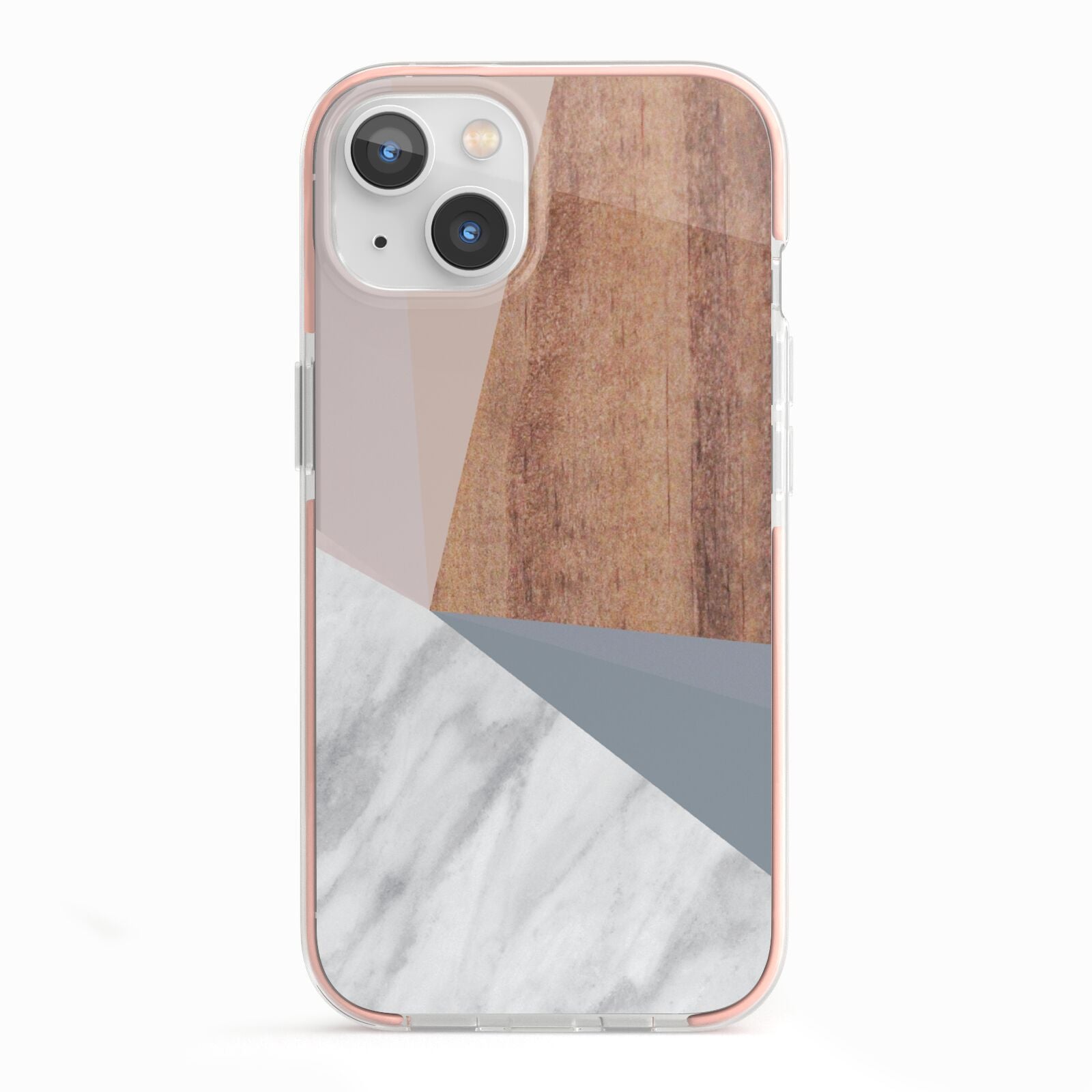 Marble Wood Geometric 1 iPhone 13 TPU Impact Case with Pink Edges