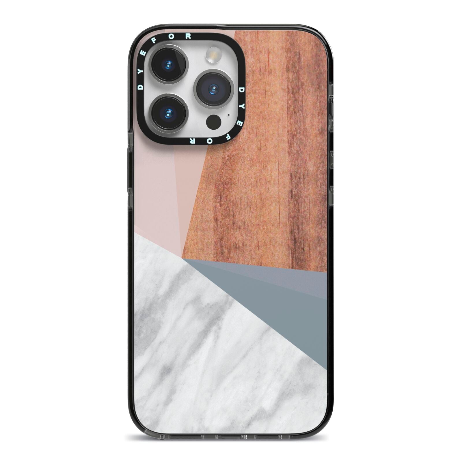 Marble Wood Geometric 1 iPhone 14 Pro Max Black Impact Case on Silver phone