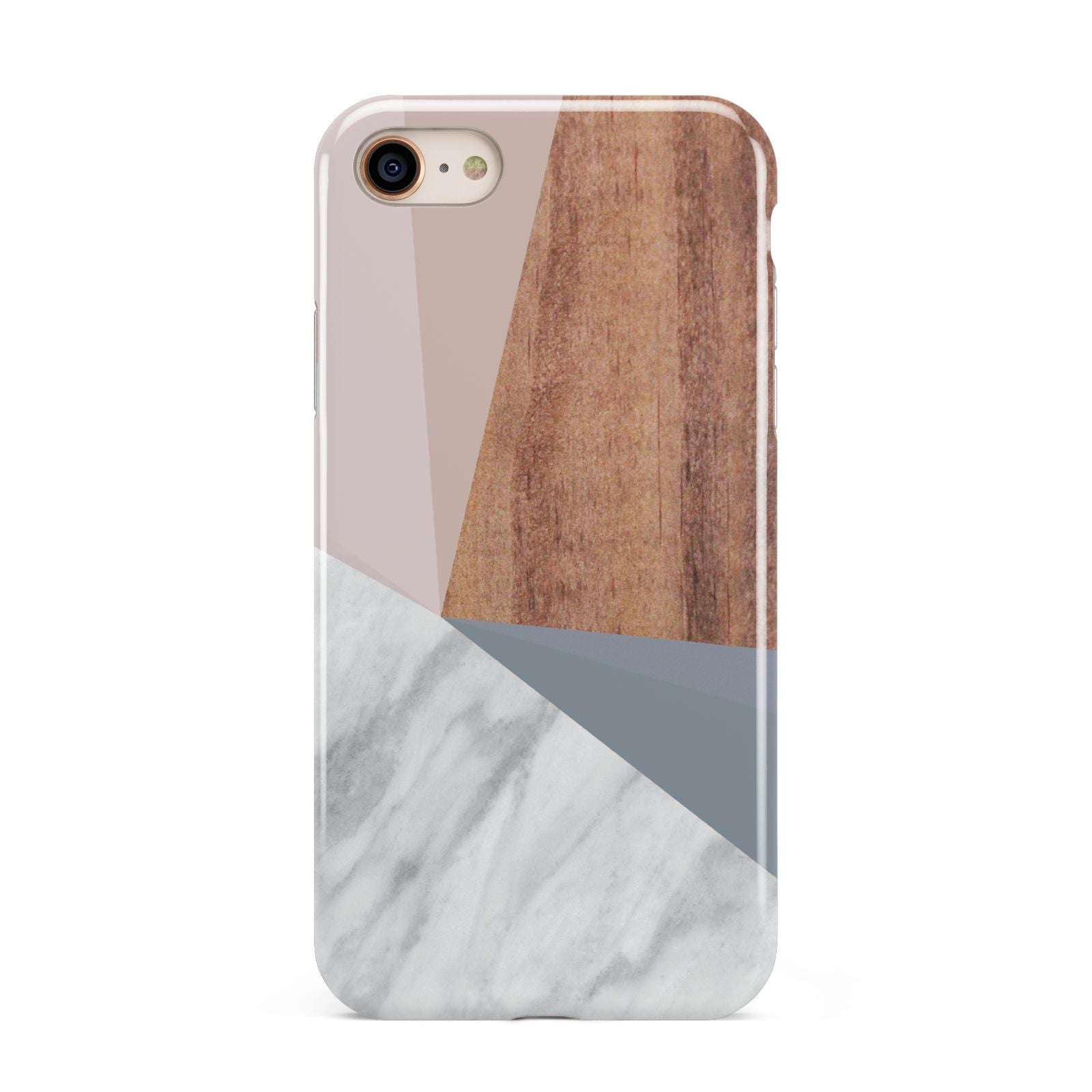 Marble Wood Geometric 1 iPhone 8 3D Tough Case on Gold Phone