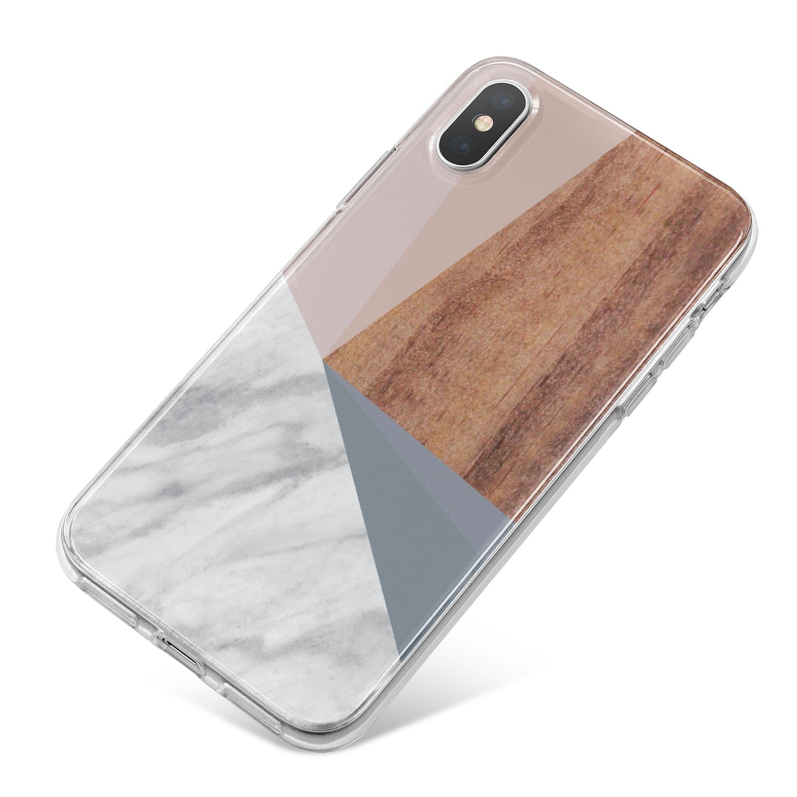 Marble Wood Geometric 1 iPhone X Bumper Case on Silver iPhone