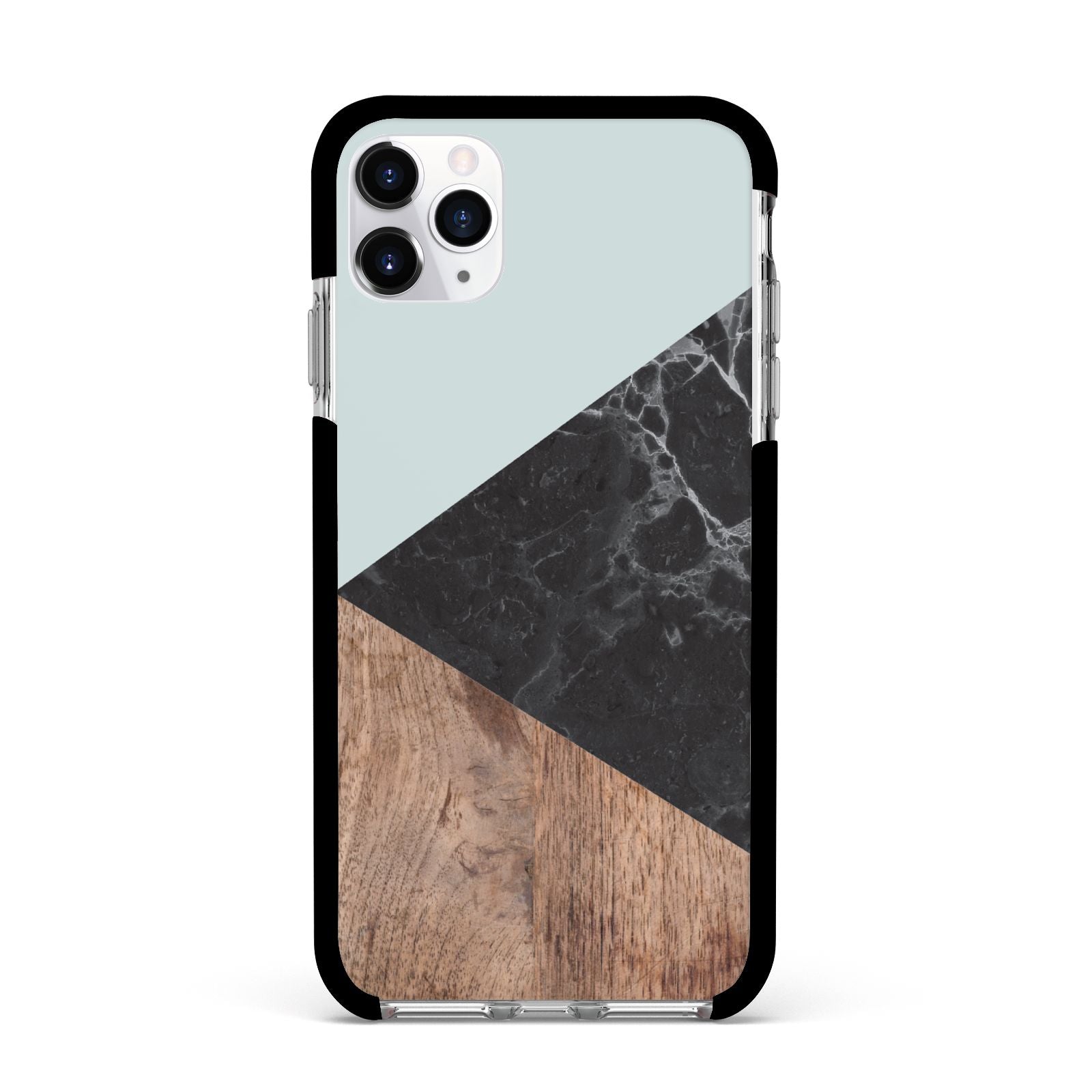Marble Wood Geometric 2 Apple iPhone 11 Pro Max in Silver with Black Impact Case