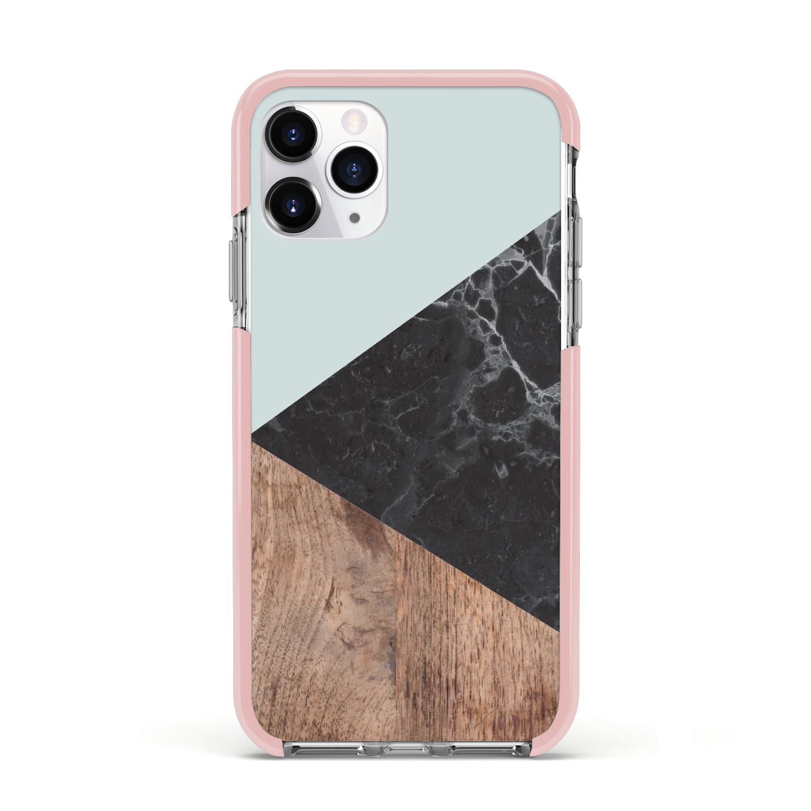 Marble Wood Geometric 2 Apple iPhone 11 Pro in Silver with Pink Impact Case