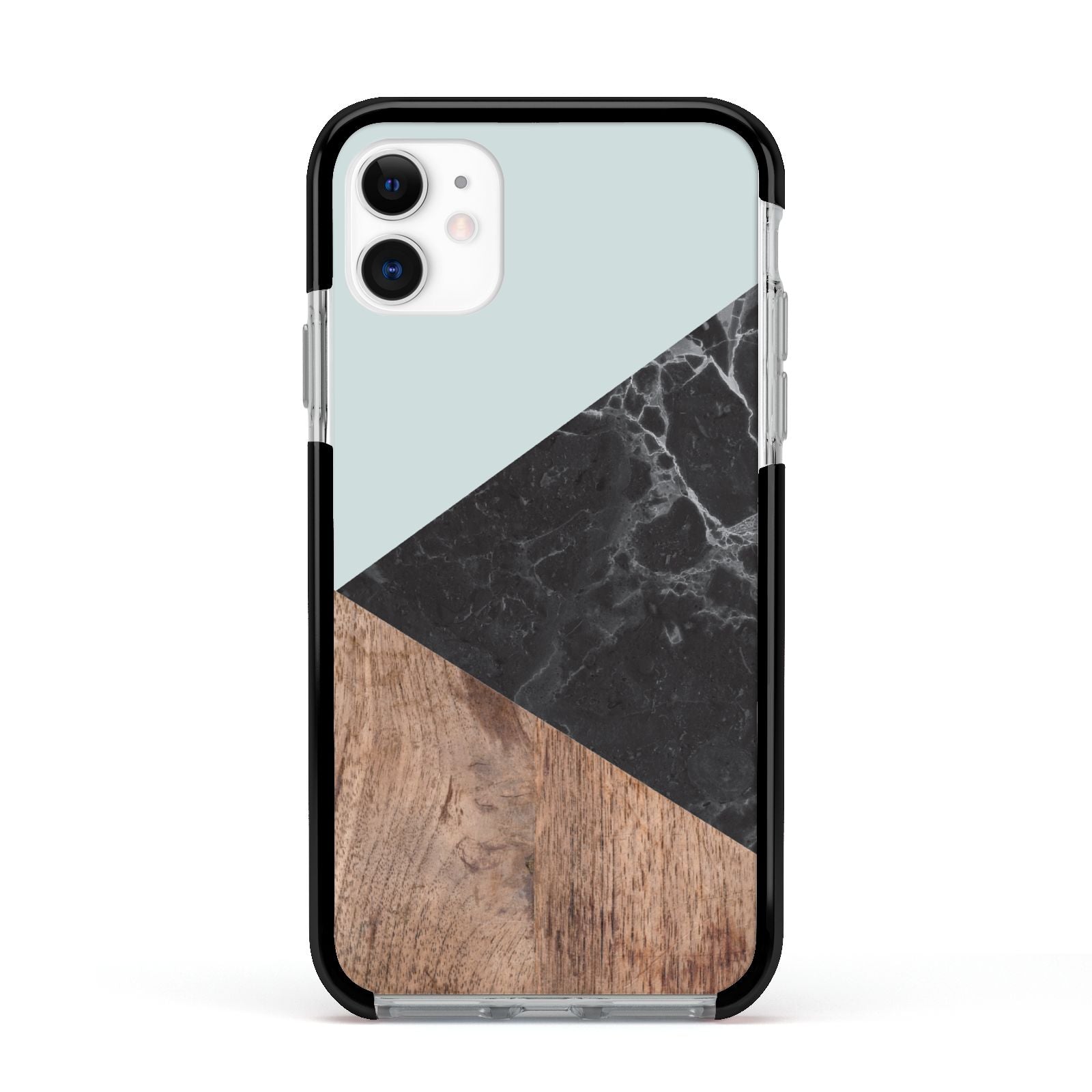 Marble Wood Geometric 2 Apple iPhone 11 in White with Black Impact Case